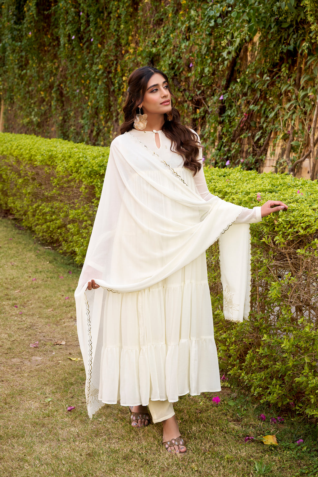 Marble Foil Work Anarkali Gown With Dupatta