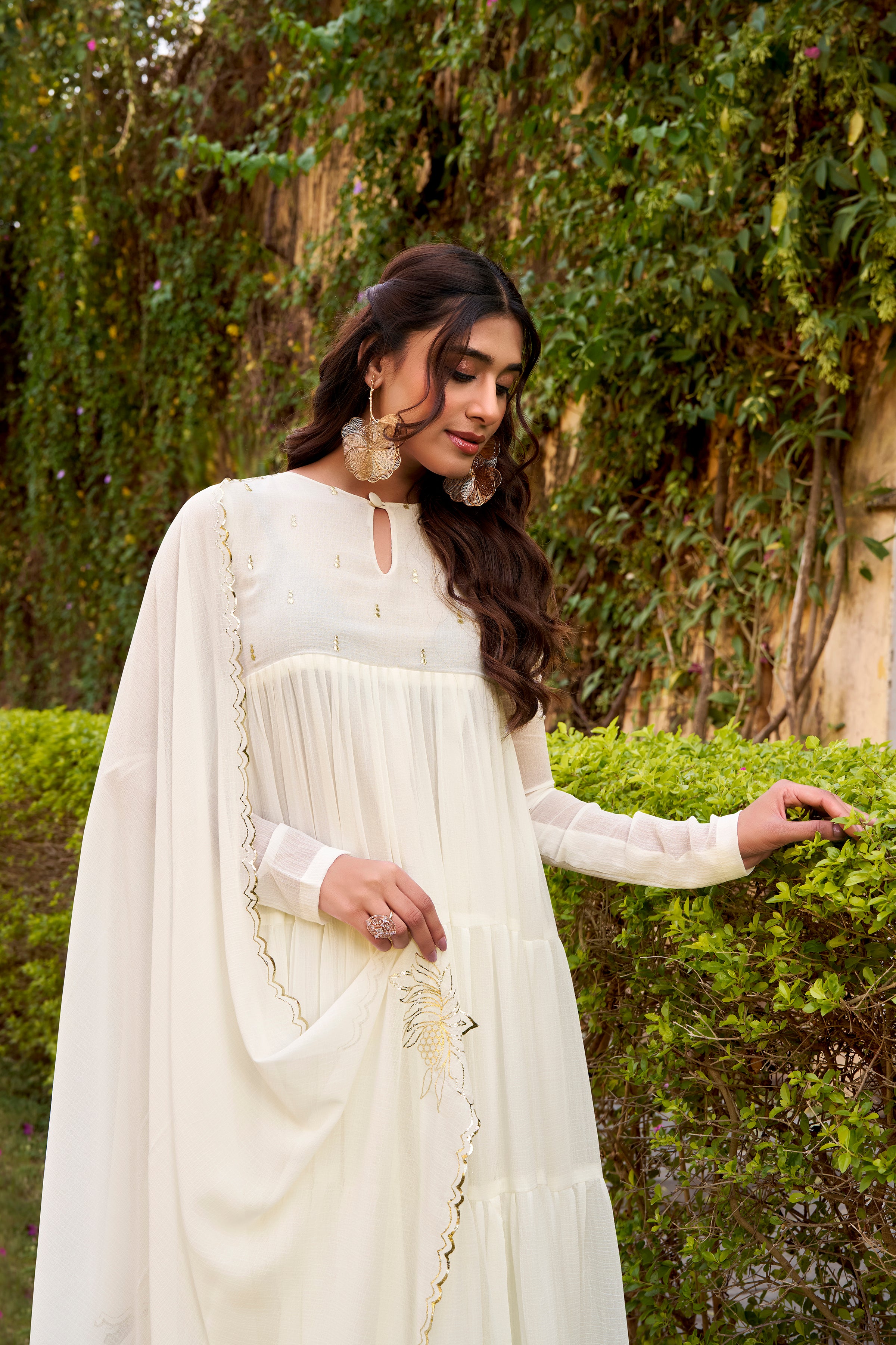 Marble Foil Work Anarkali Gown With Dupatta