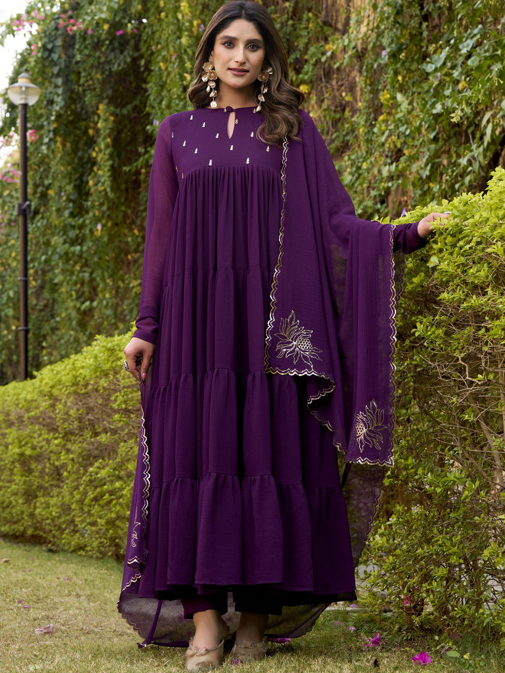 Marble Foil Work Anarkali Gown With Dupatta