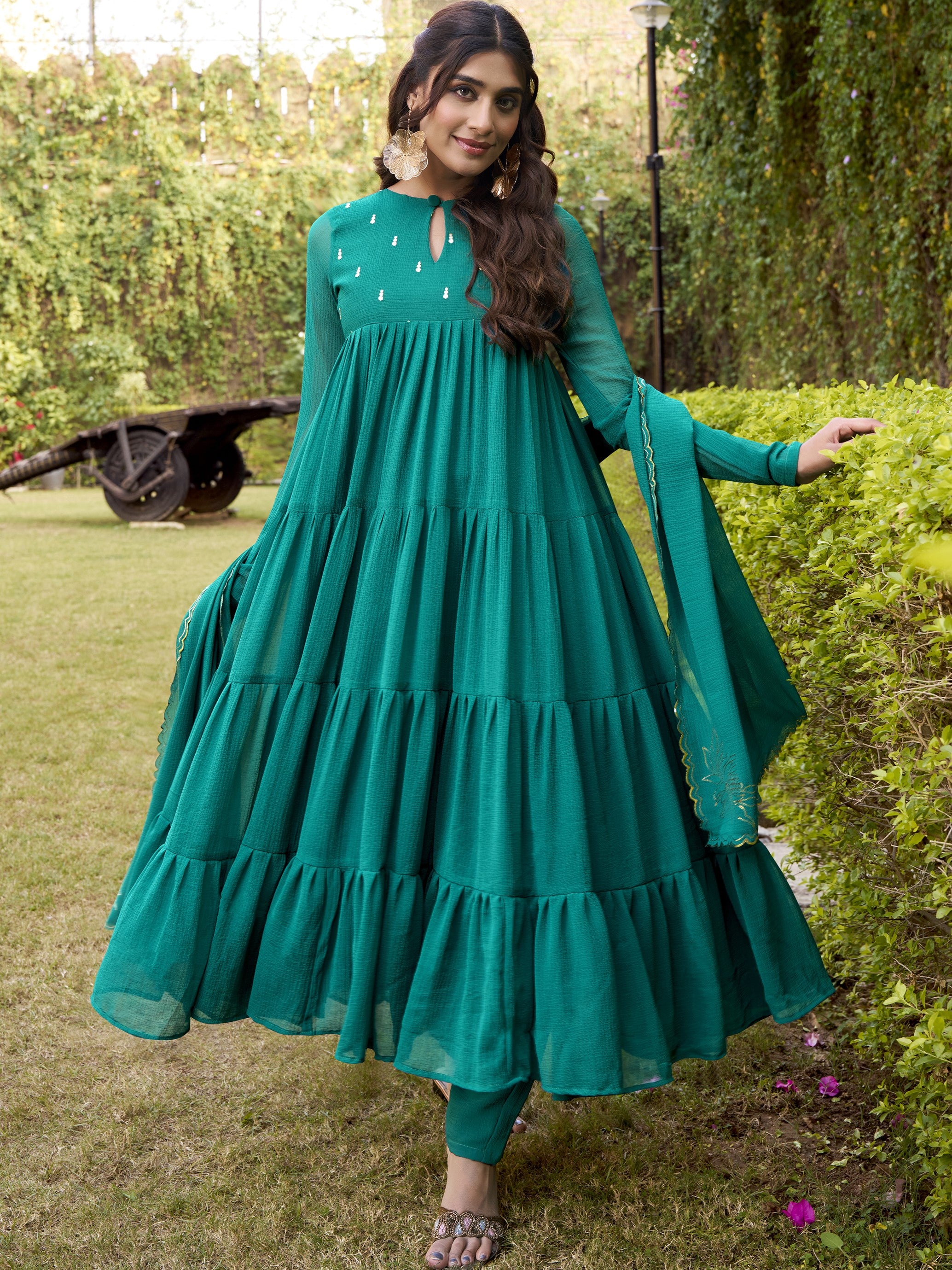 Marble Foil Work Anarkali Gown With Dupatta