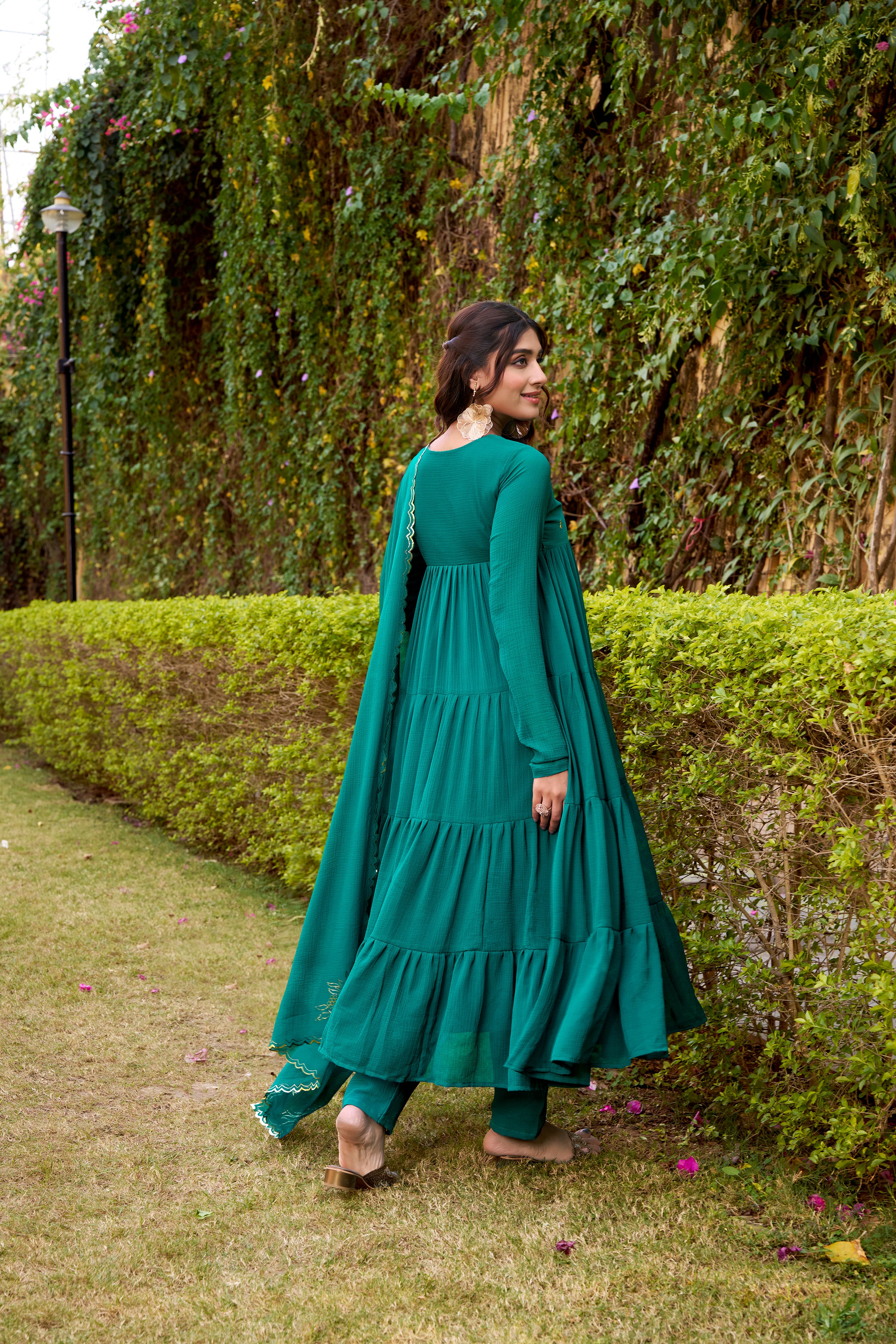 Marble Foil Work Anarkali Gown With Dupatta