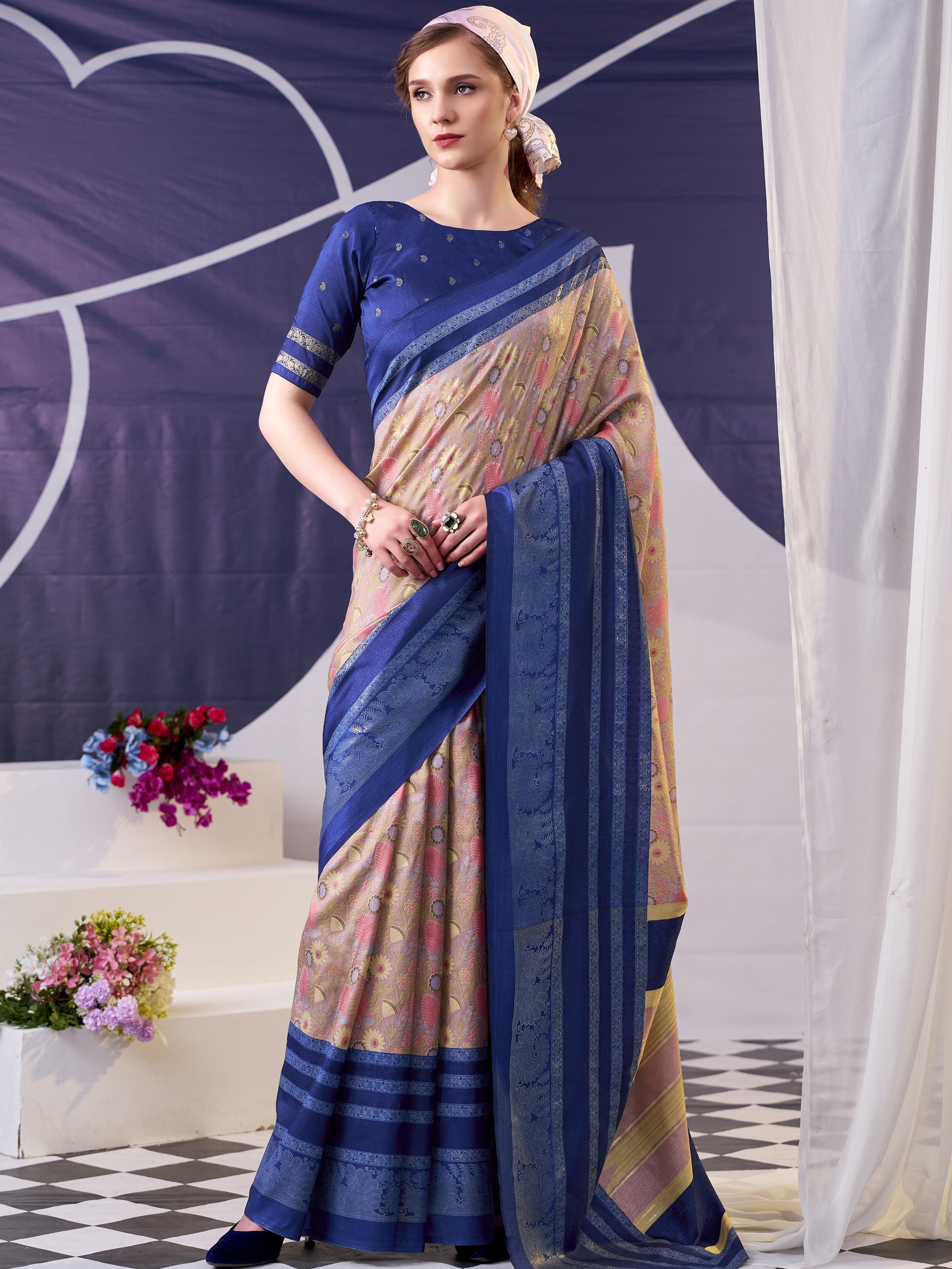 Tussar Silk Floral Prinetd Saree