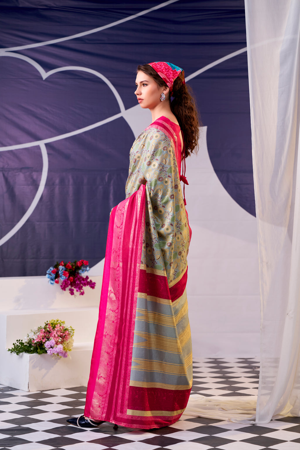 Tussar Silk Floral Prinetd Saree