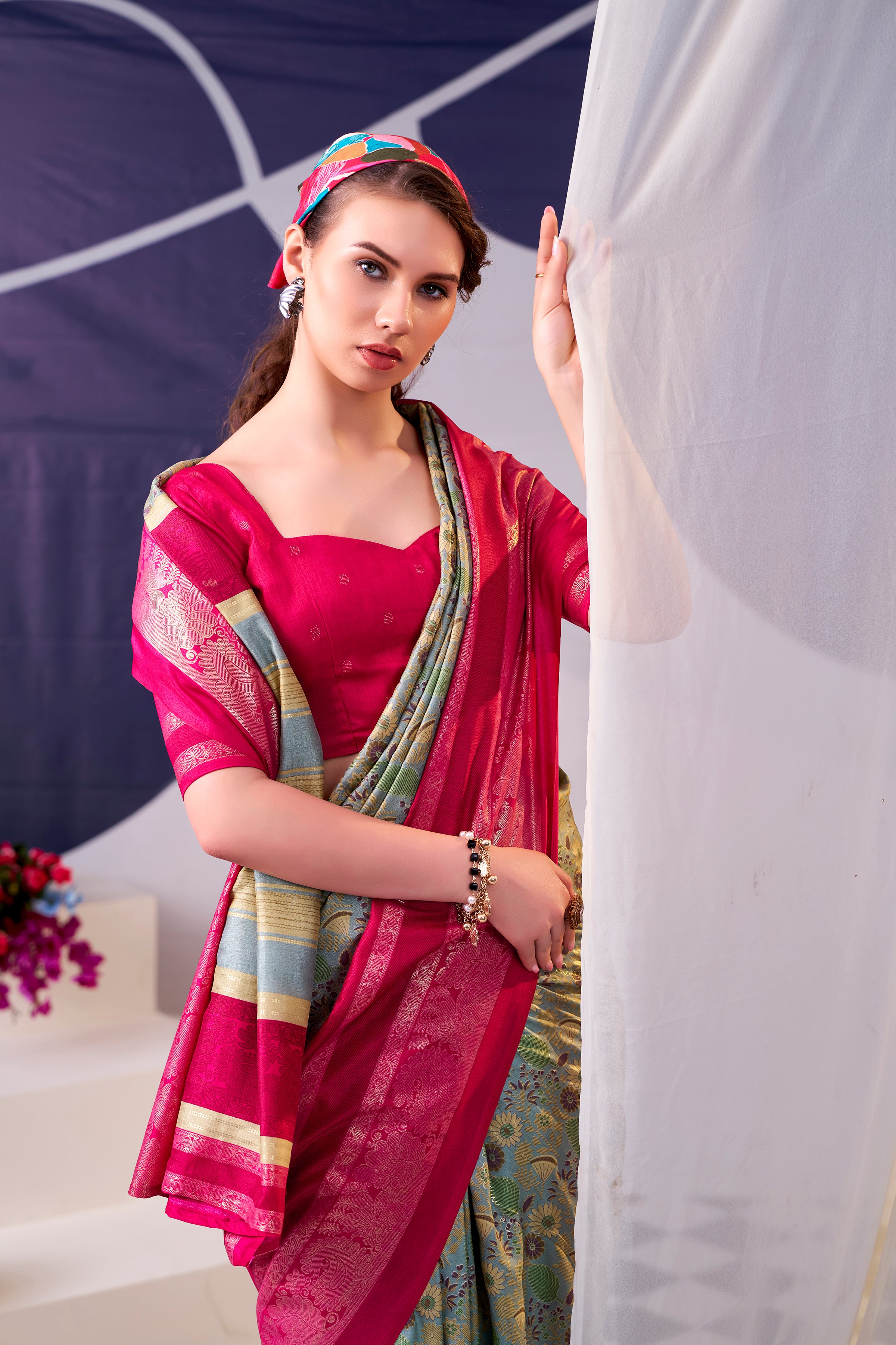 Tussar Silk Floral Prinetd Saree