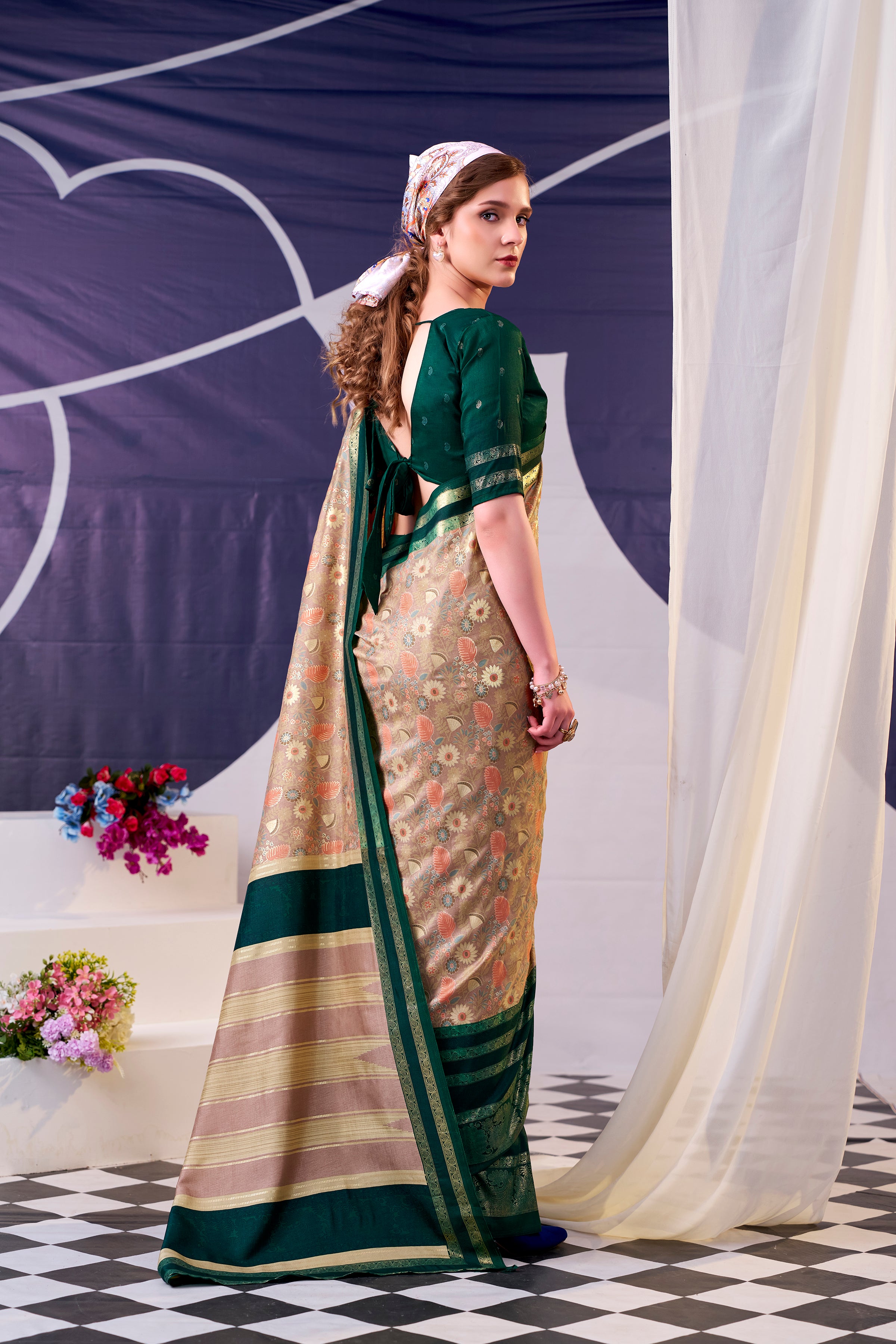 Tussar Silk Floral Prinetd Saree