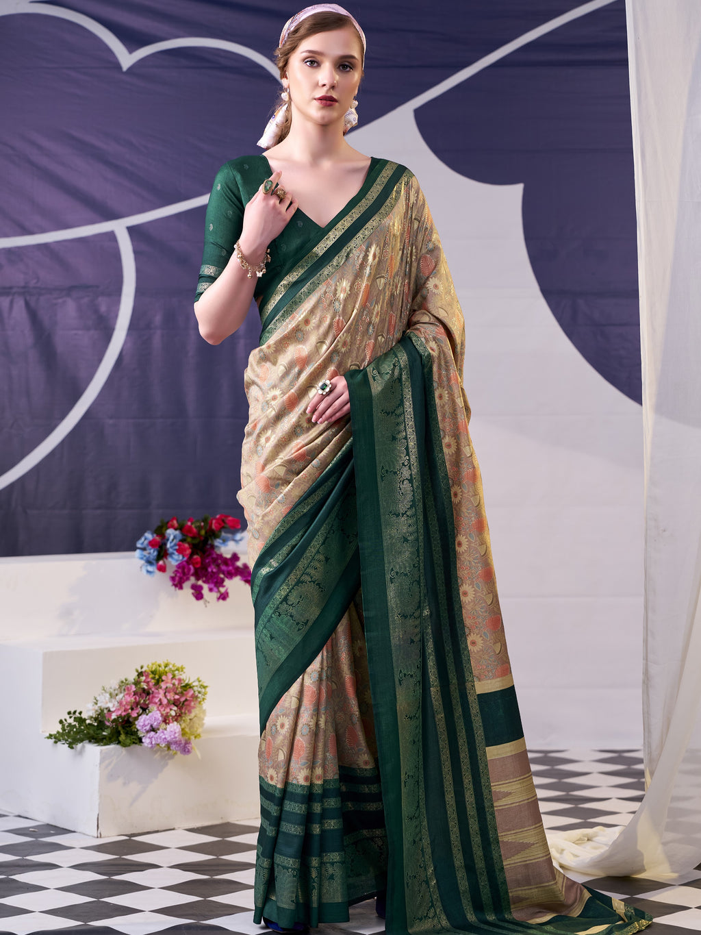 Tussar Silk Floral Prinetd Saree