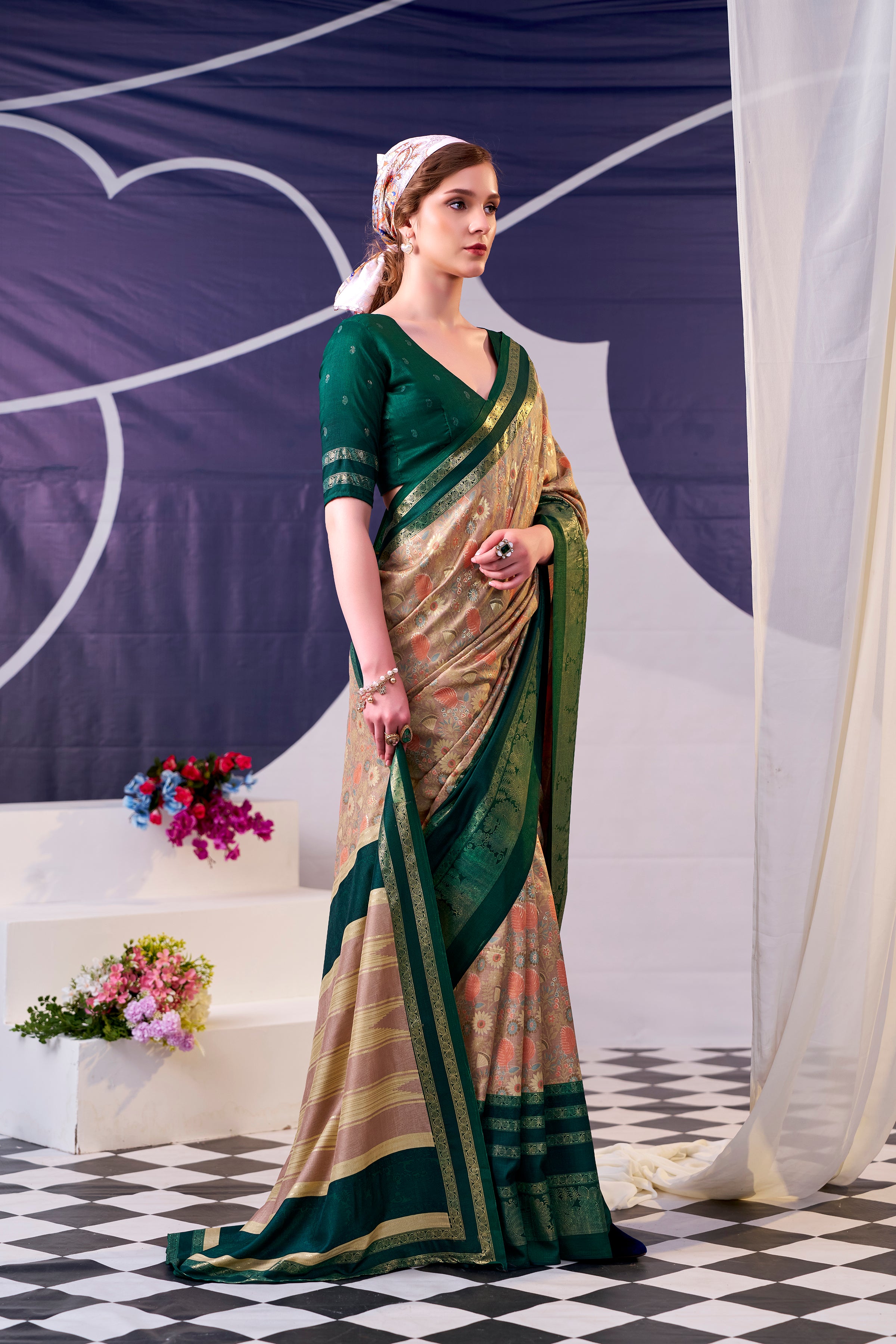 Tussar Silk Floral Prinetd Saree
