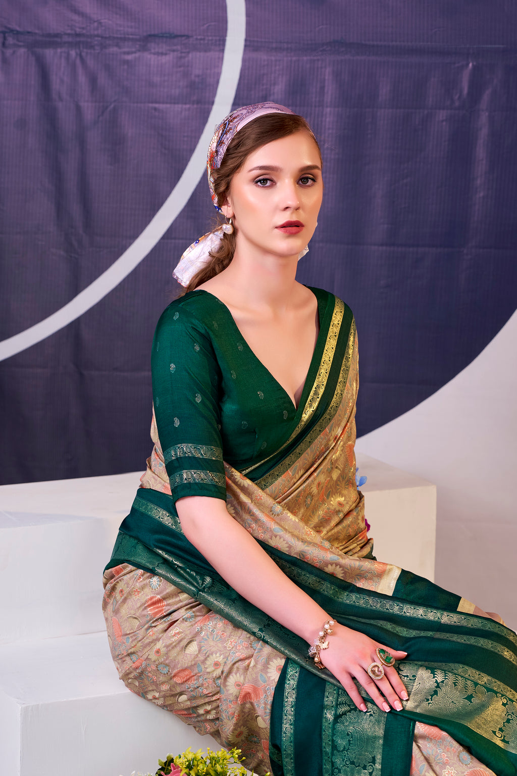 Tussar Silk Floral Prinetd Saree