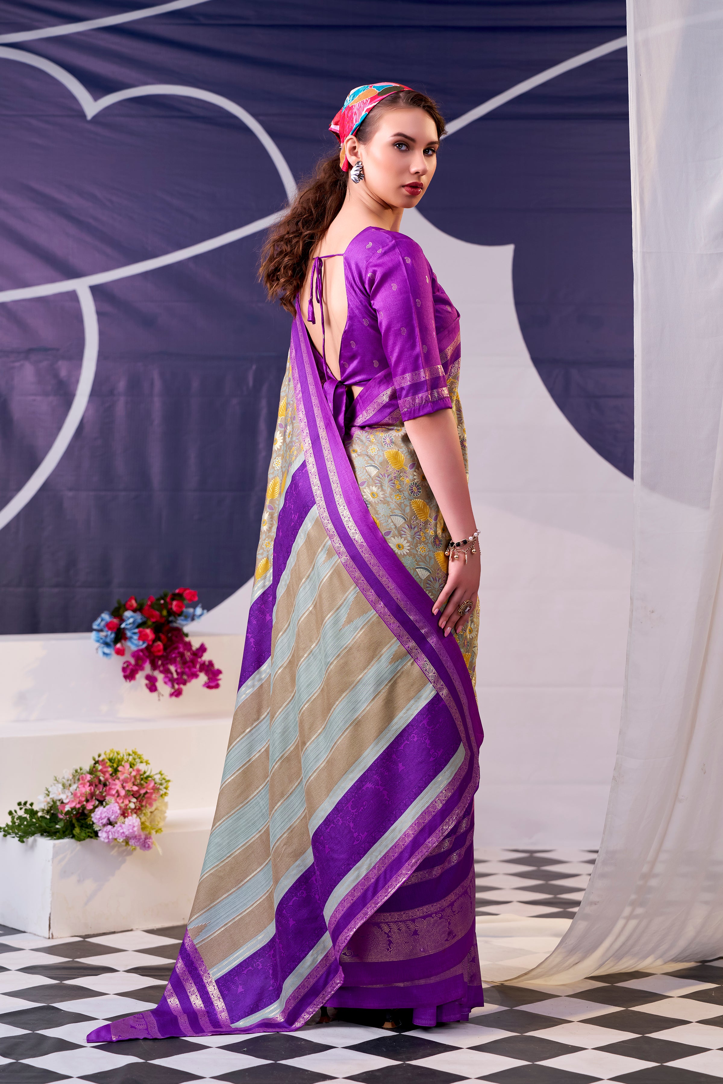 Tussar Silk Floral Prinetd Saree