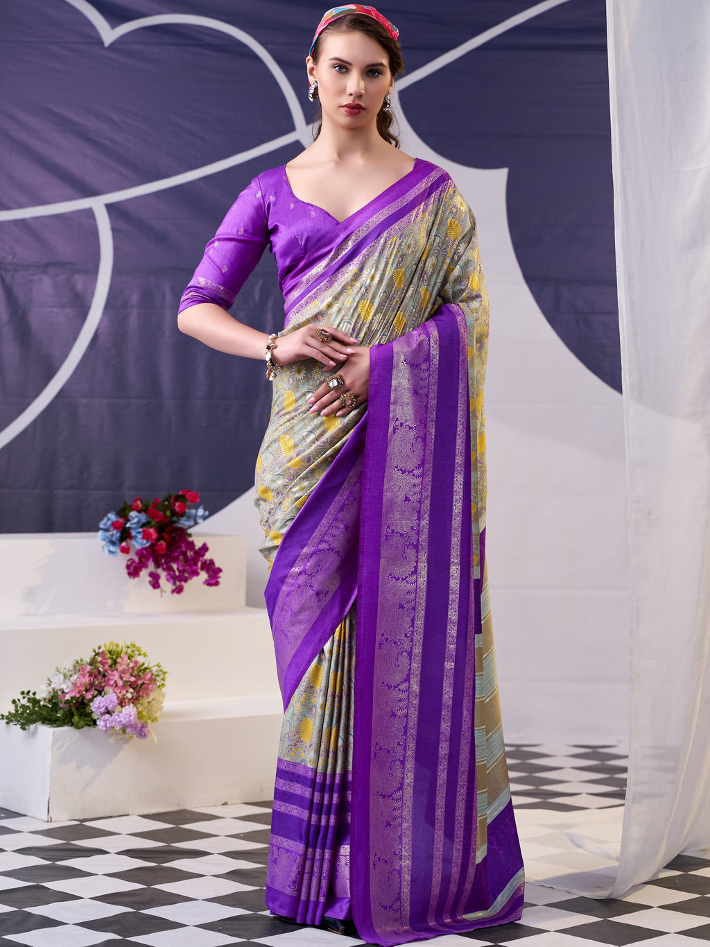 Tussar Silk Floral Prinetd Saree