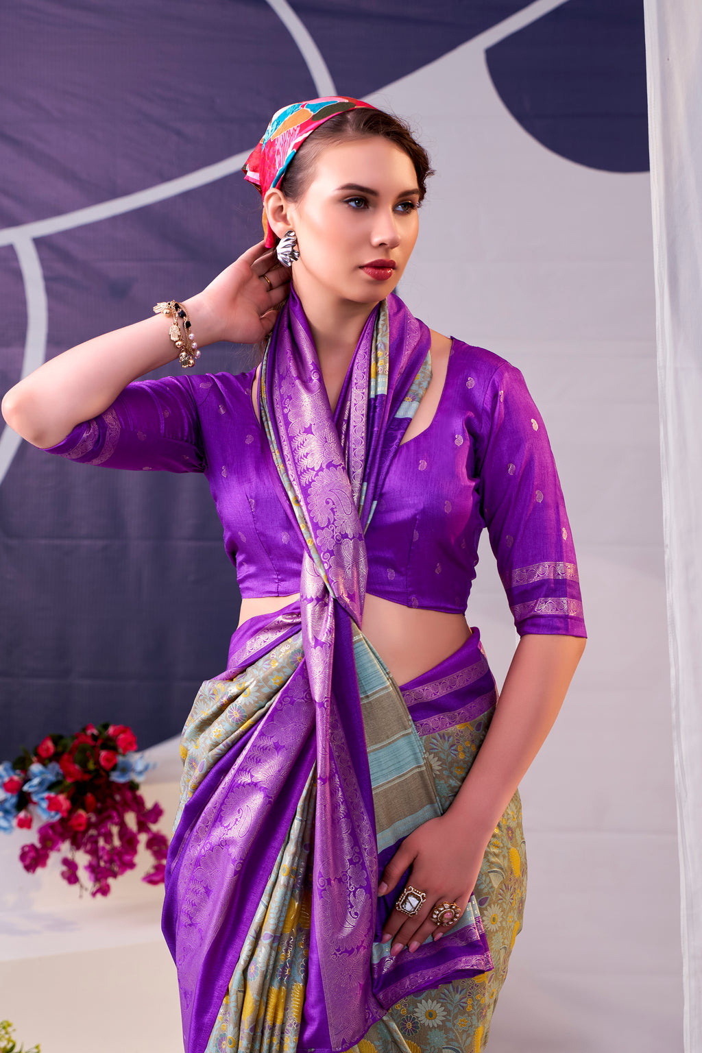 Tussar Silk Floral Prinetd Saree