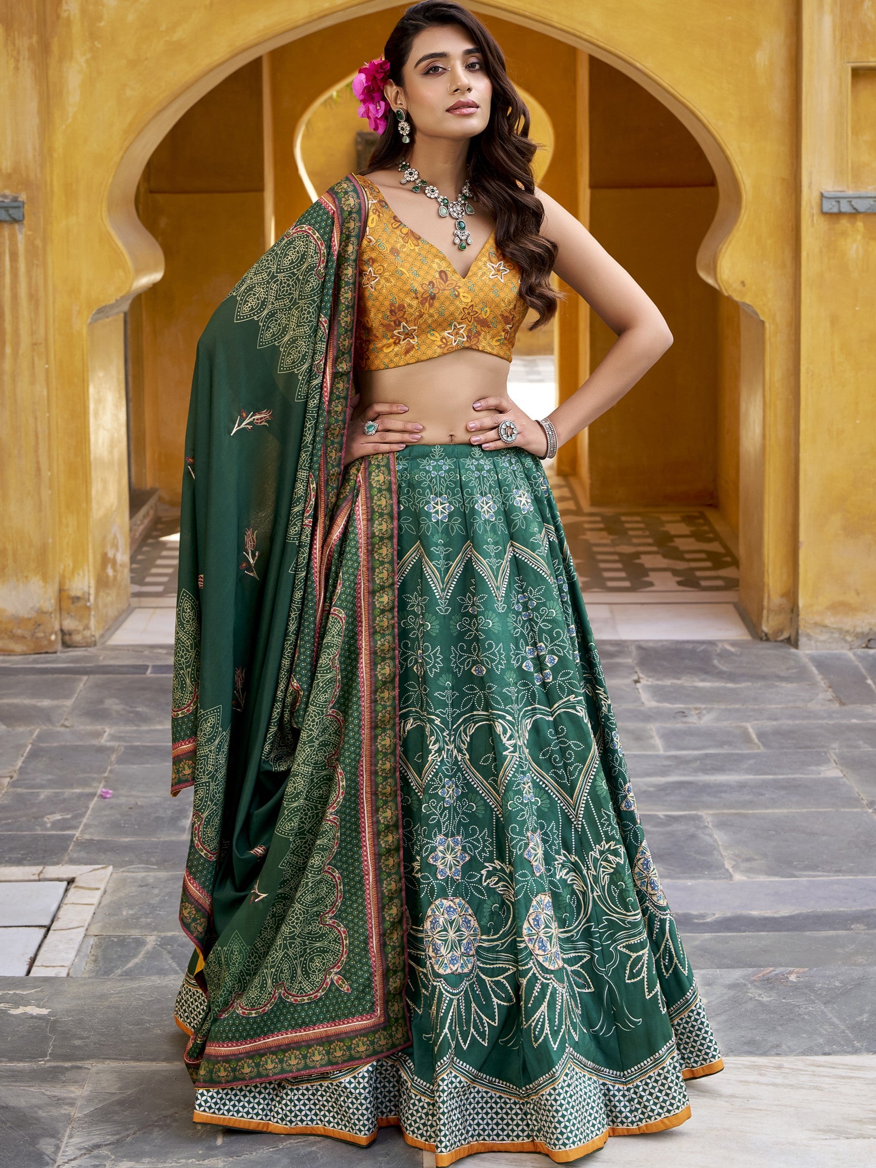 Vaishali Silk Bead Embroidered Lehenga With Dupatta