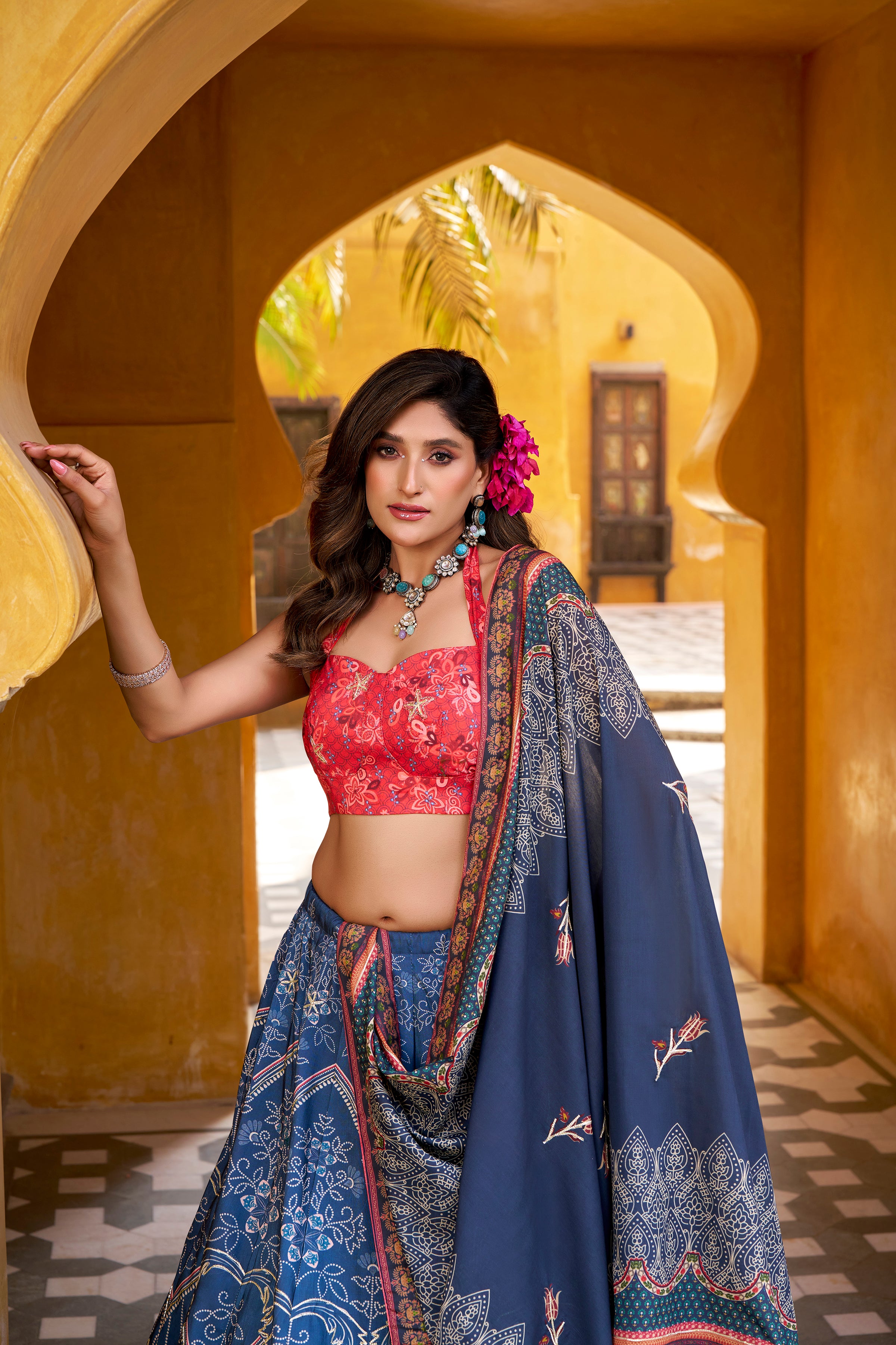 Vaishali Silk Bead Embroidered Lehenga With Dupatta