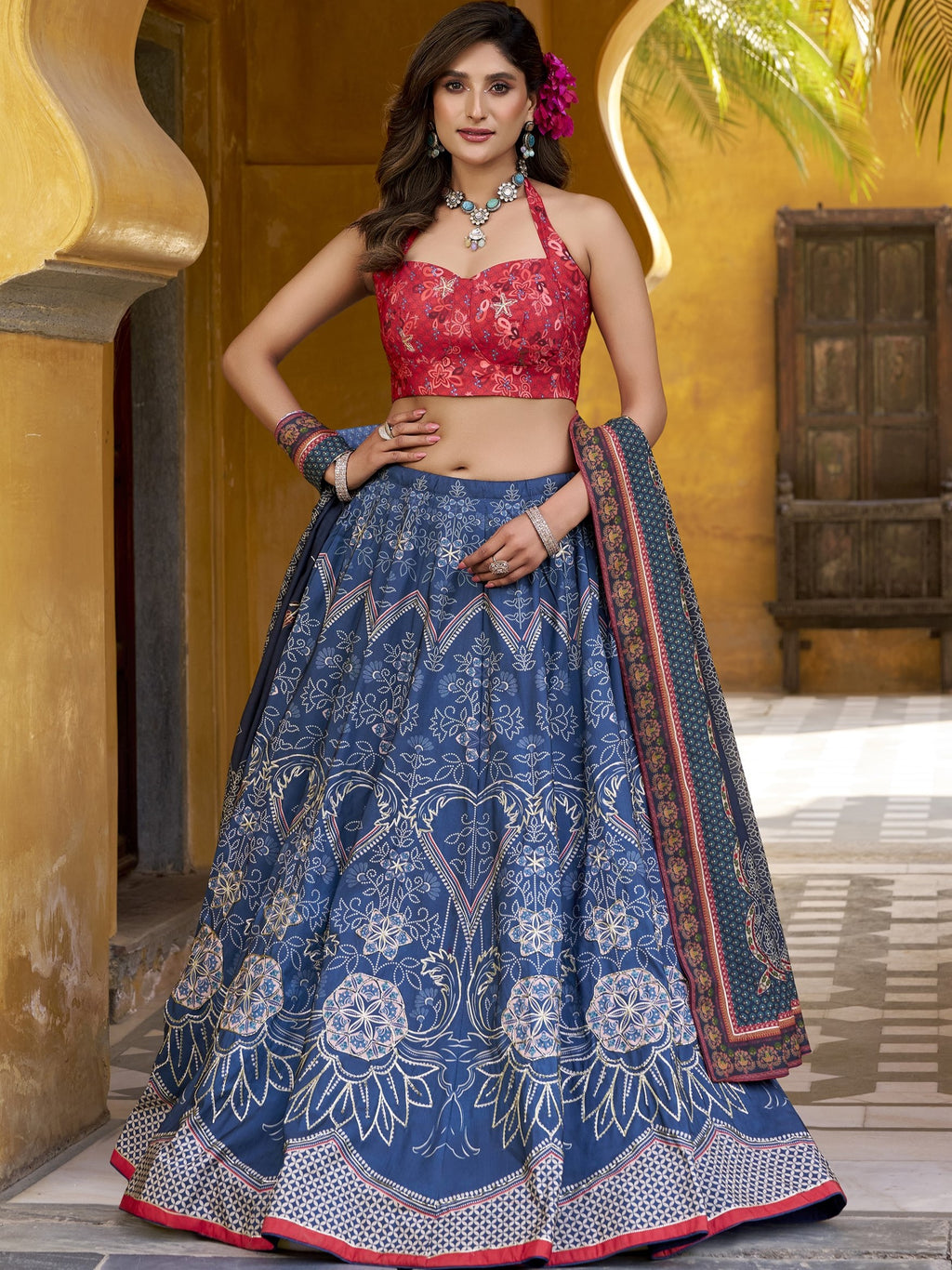 Vaishali Silk Bead Embroidered Lehenga With Dupatta