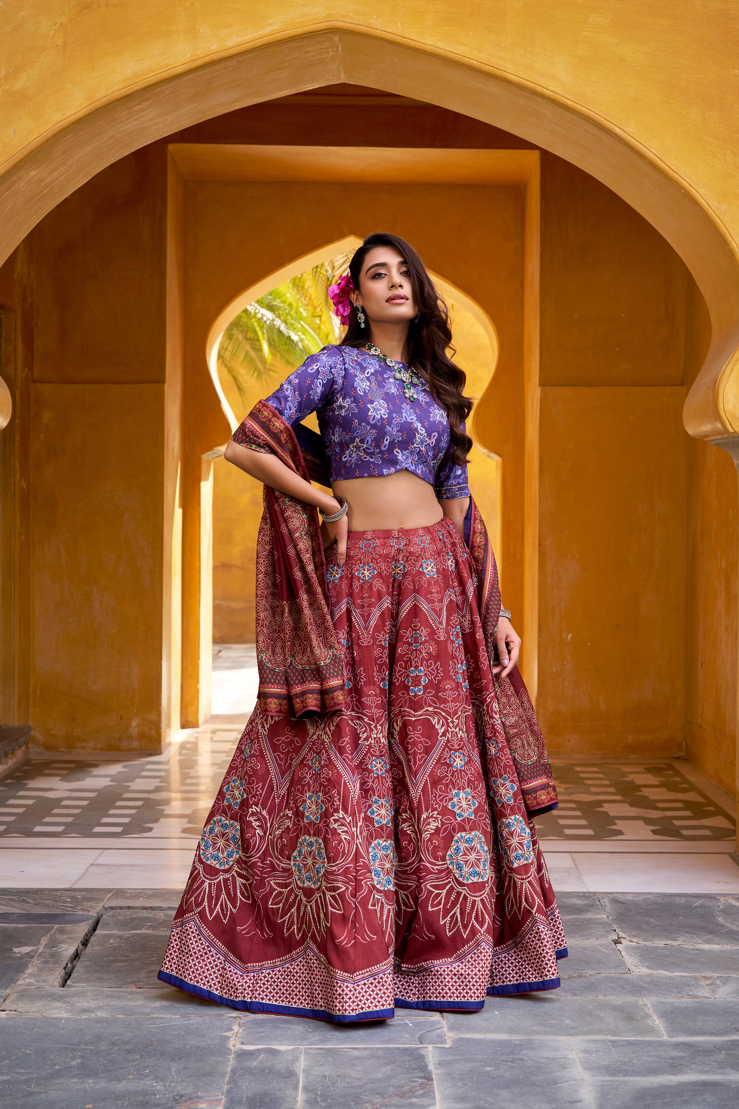 Vaishali Silk Bead Embroidered Lehenga With Dupatta