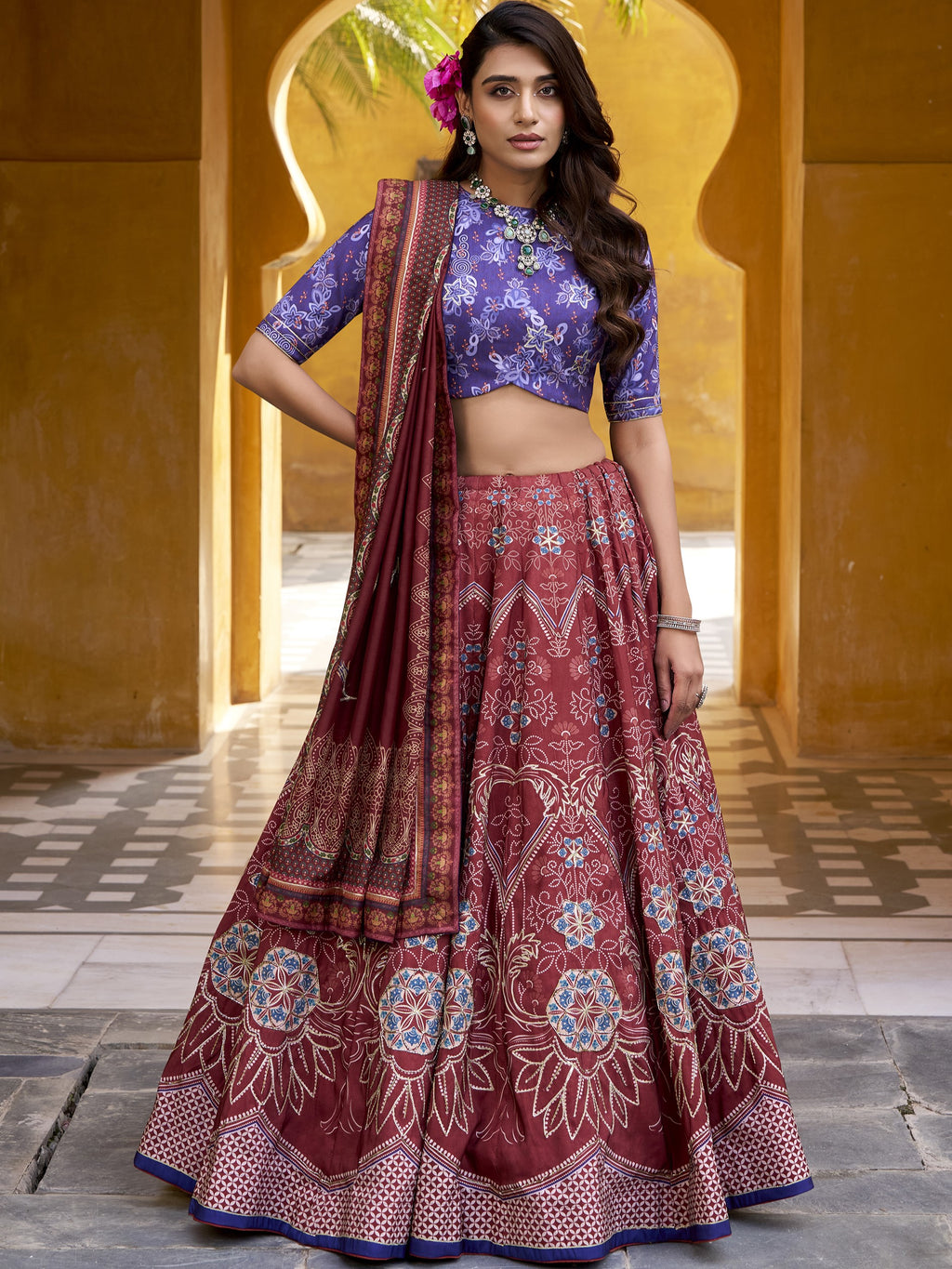 Vaishali Silk Bead Embroidered Lehenga With Dupatta