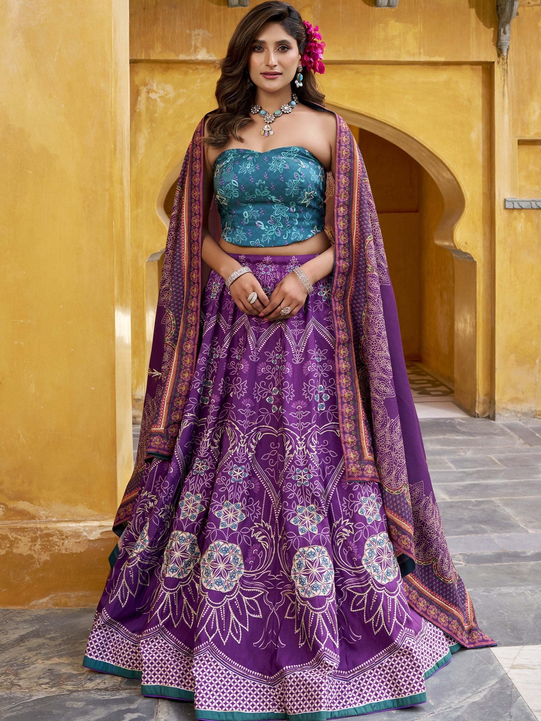 Vaishali Silk Bead Embroidered Lehenga With Dupatta