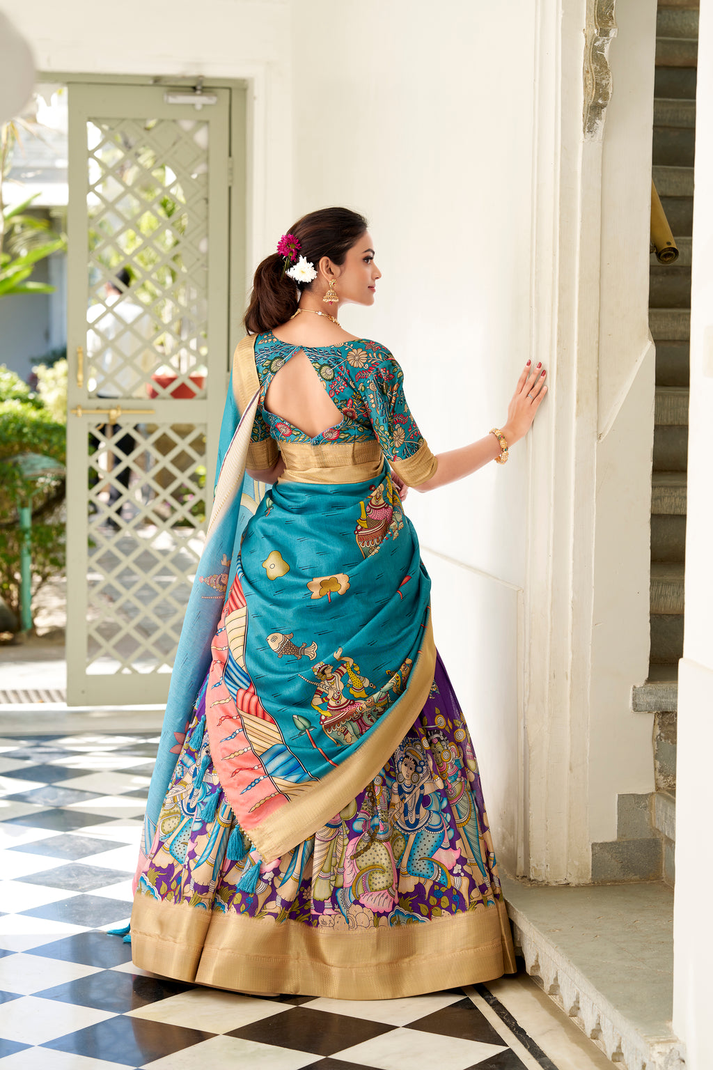 Dola Silk Kalamkari Printed Lehenga With Dupatta