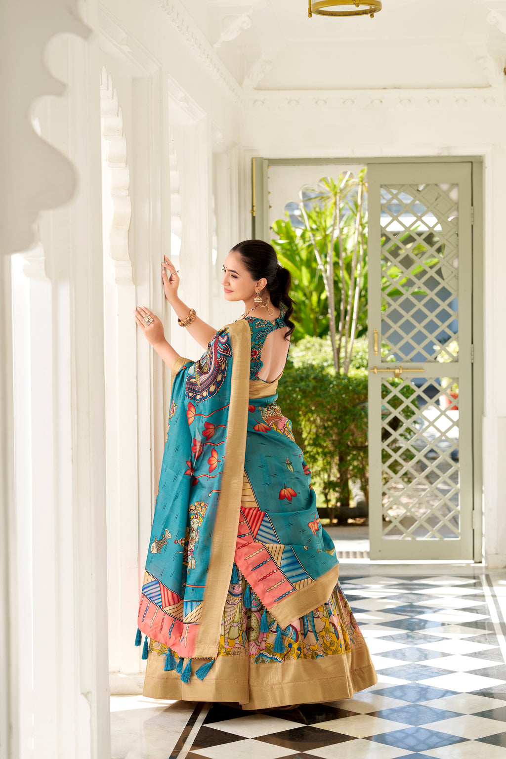 Dola Silk Kalamkari Printed Lehenga With Dupatta