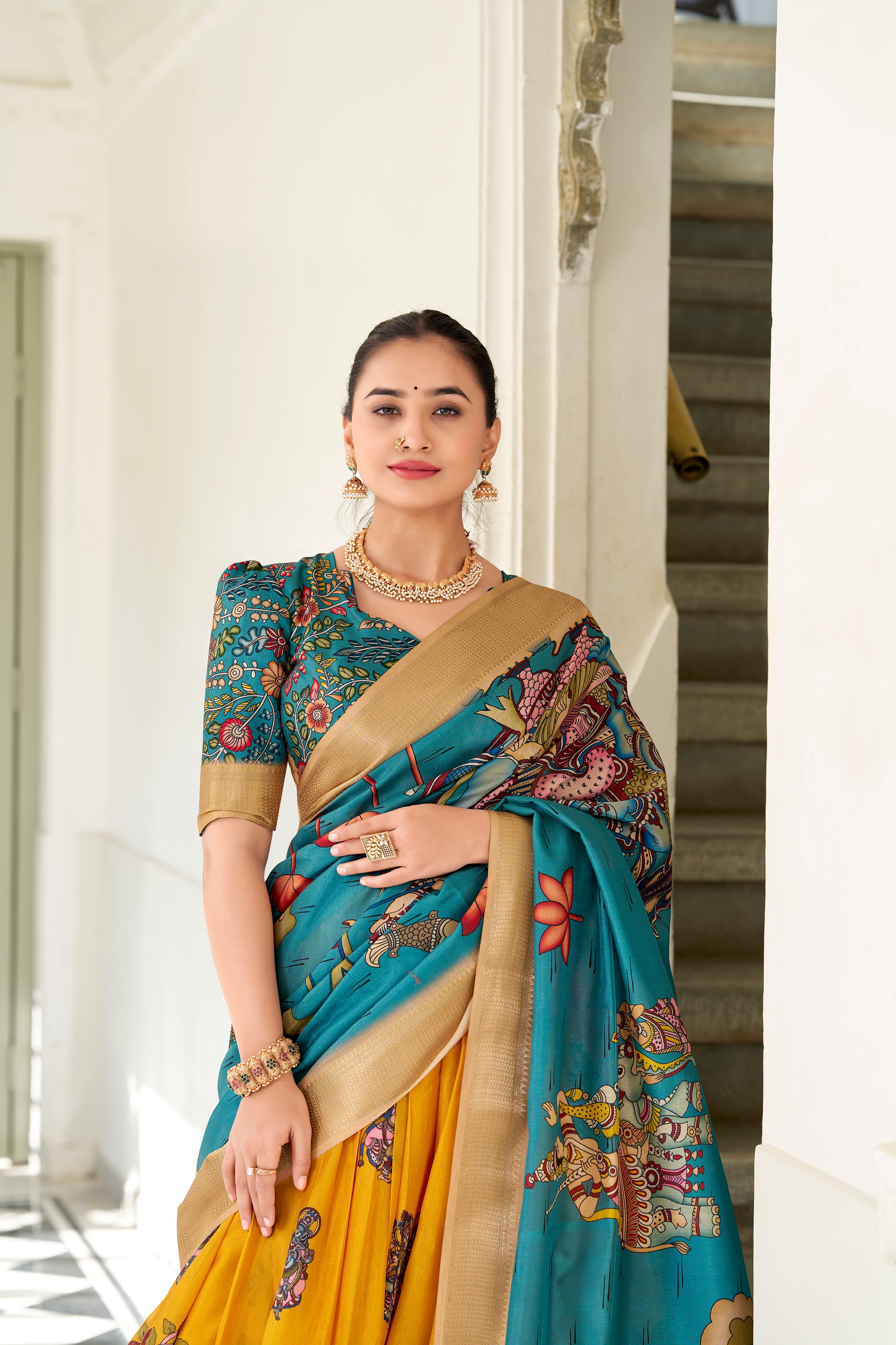 Dola Silk Kalamkari Printed Lehenga With Dupatta