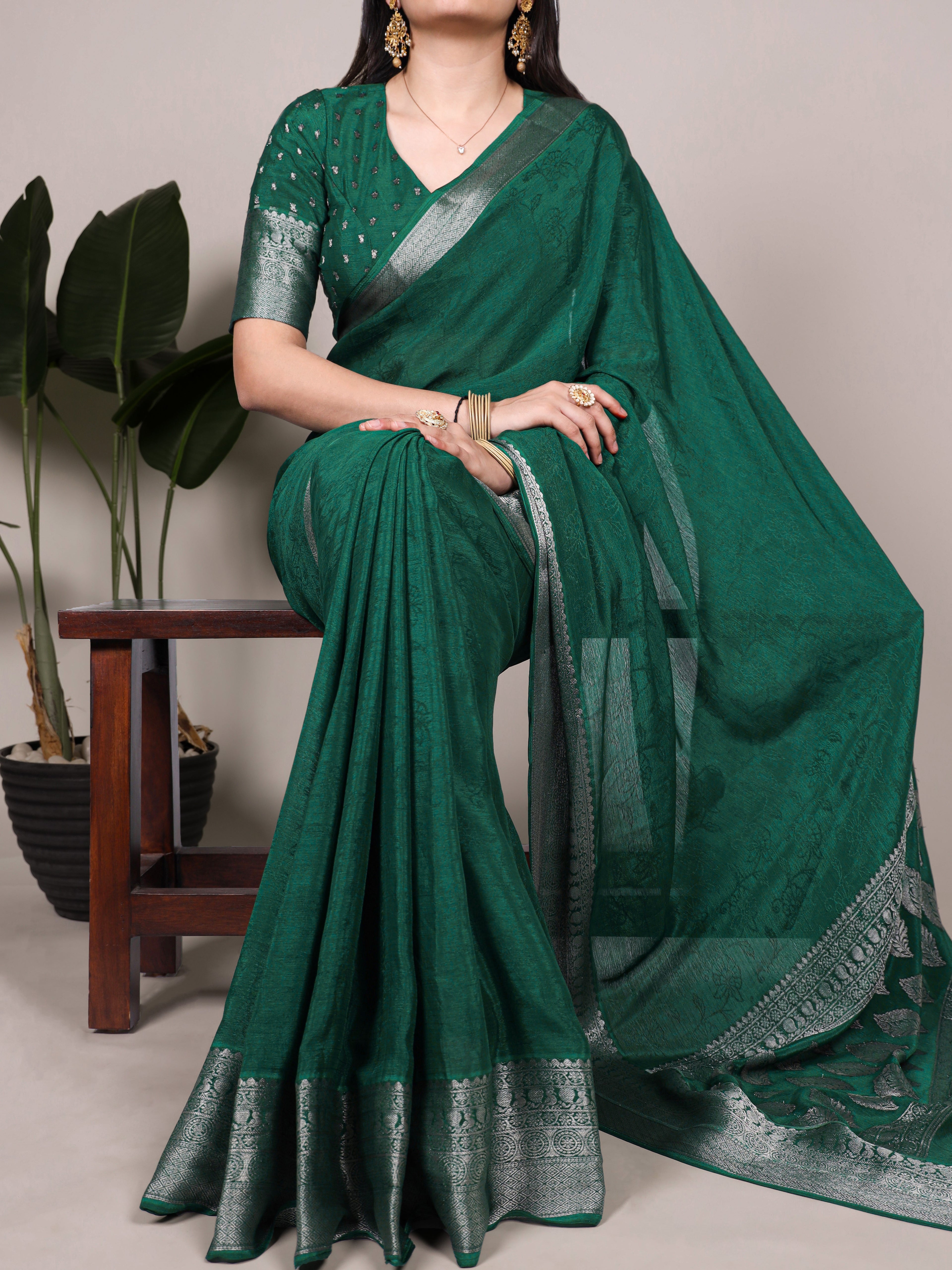 Chinon Self Printed Zari Weaving Saree