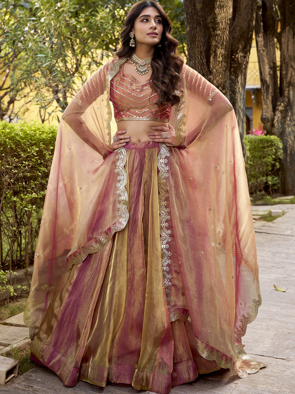Silk Thread Embroidered Lehenga With Dupatta