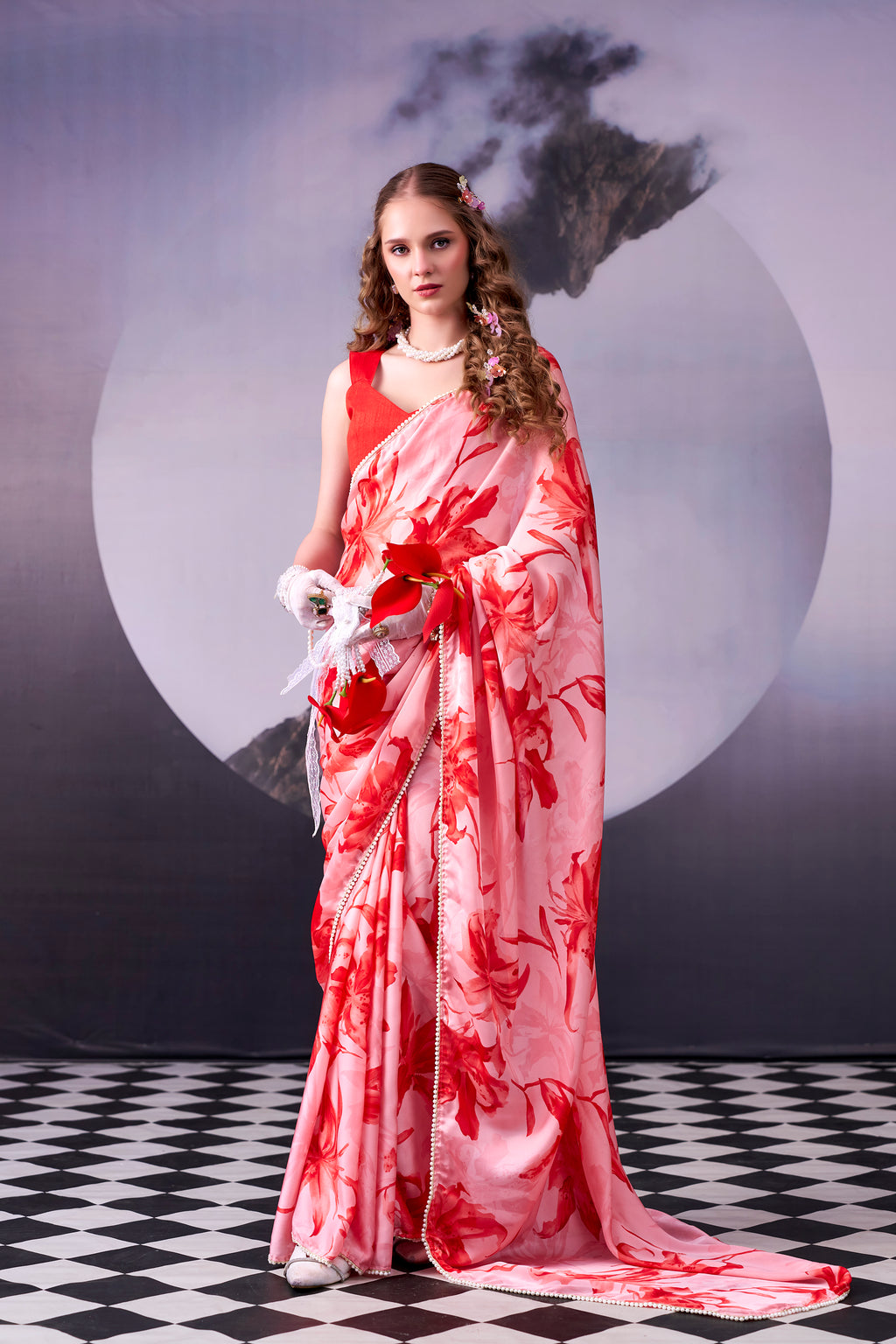 Satin Silk Floral Printed Saree