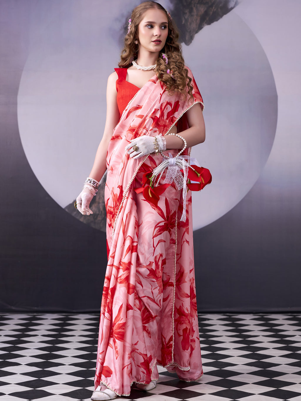 Satin Silk Floral Printed Saree