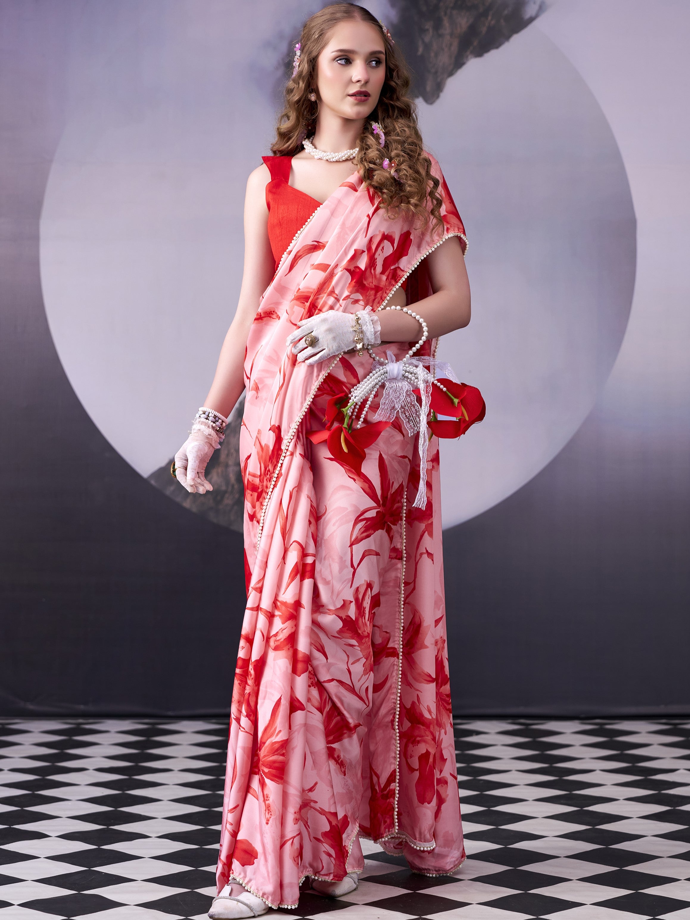 Satin Silk Floral Printed Saree
