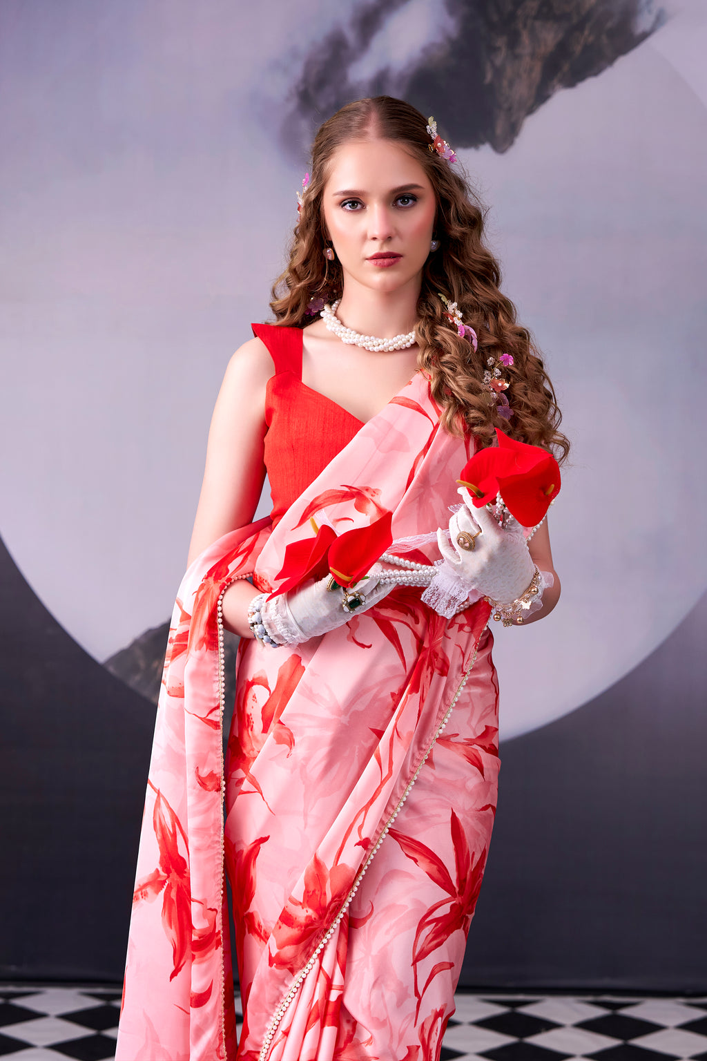 Satin Silk Floral Printed Saree