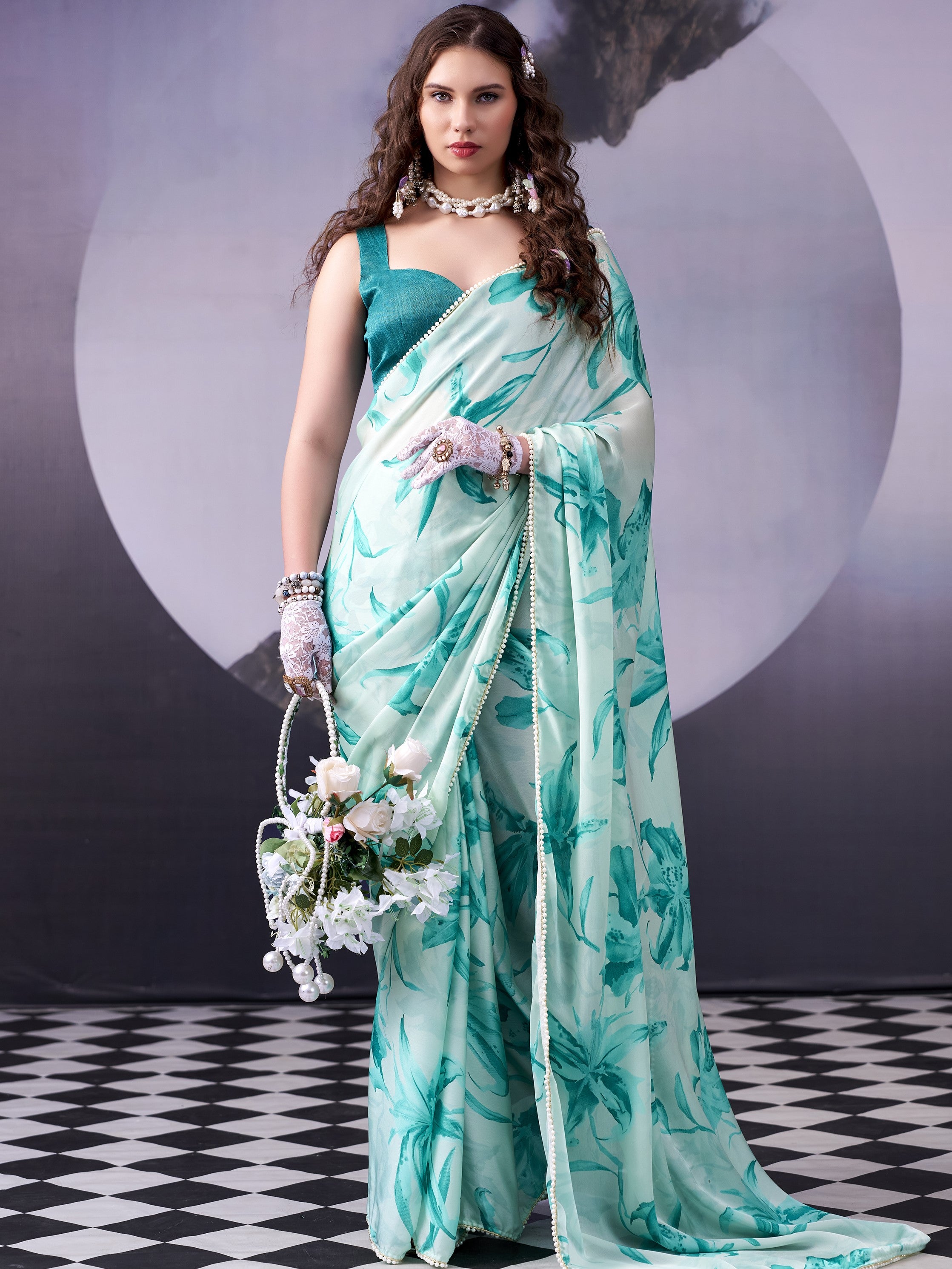 Satin Silk Floral Printed Saree