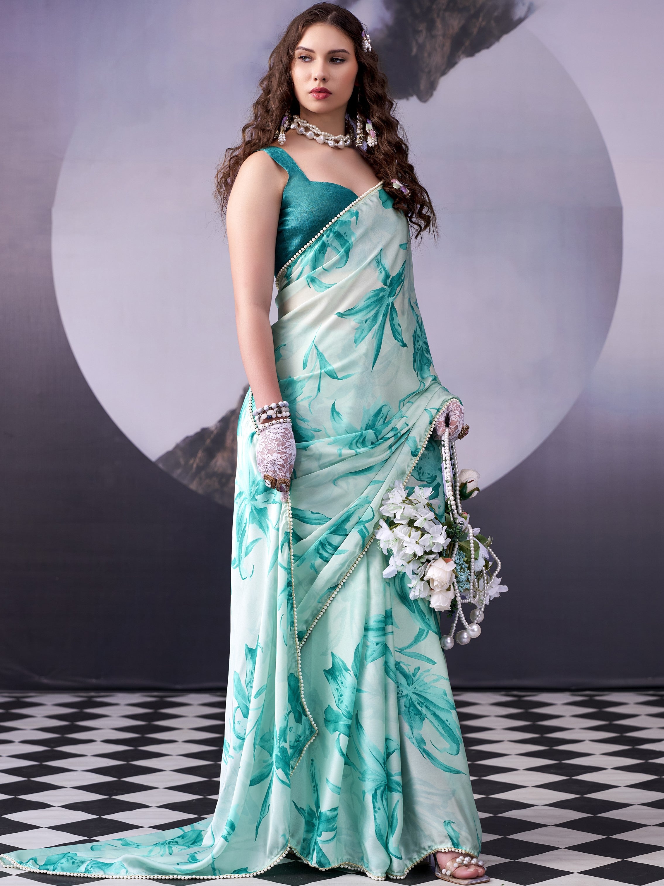 Satin Silk Floral Printed Saree