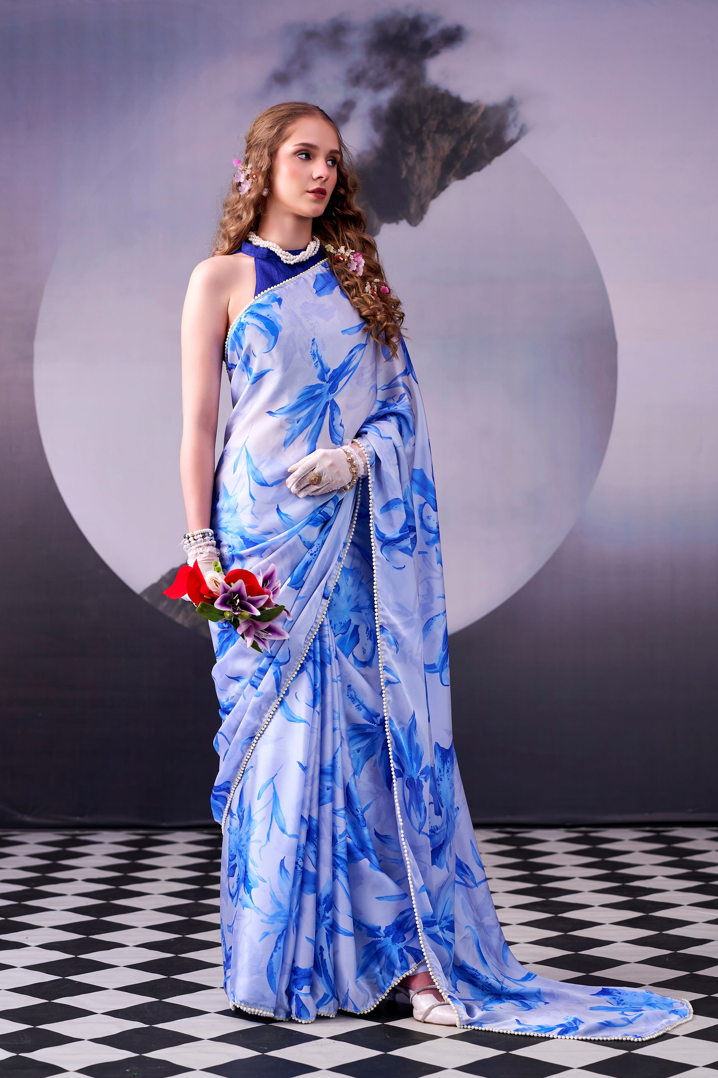 Satin Silk Floral Printed Saree