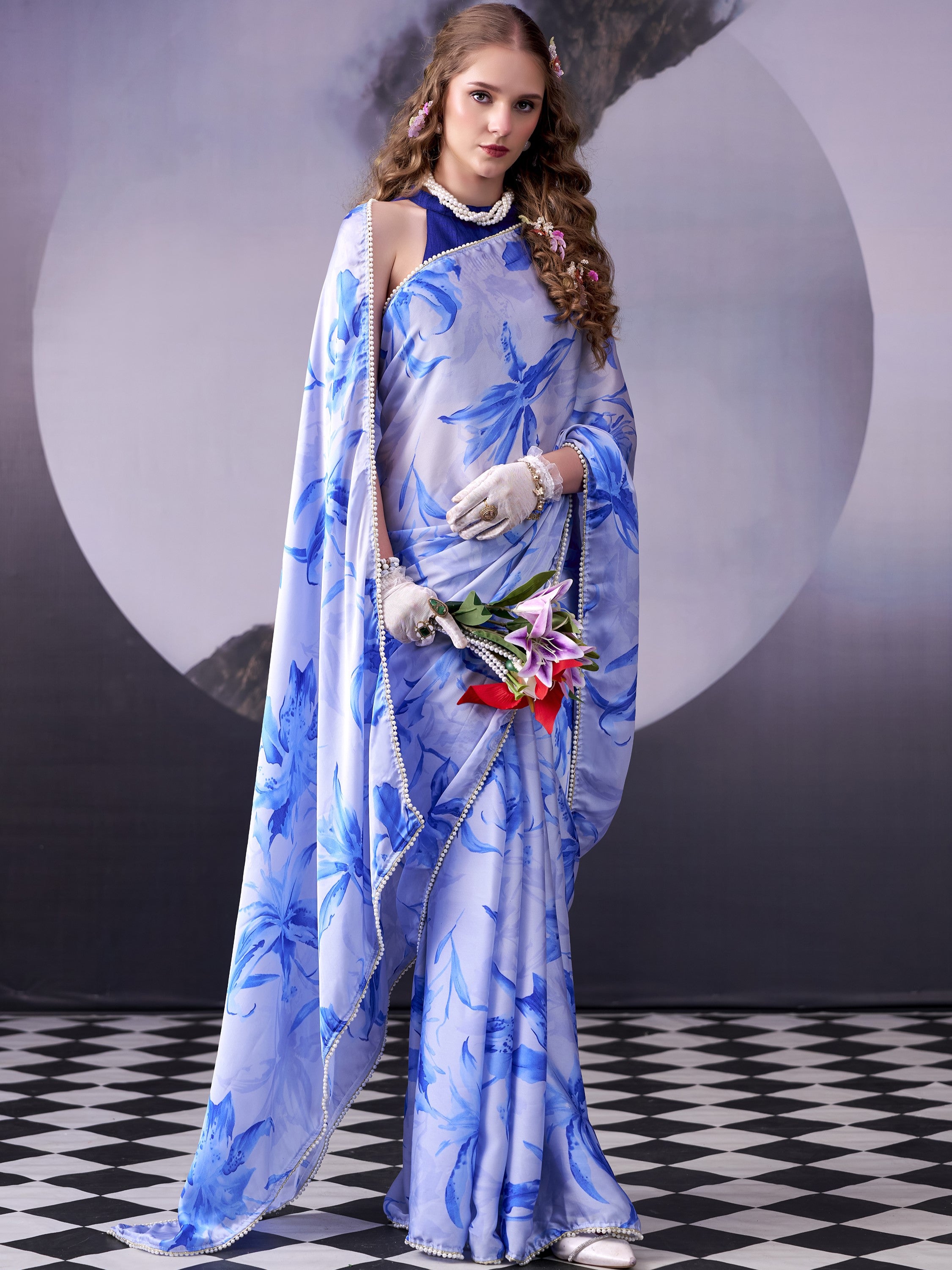 Satin Silk Floral Printed Saree