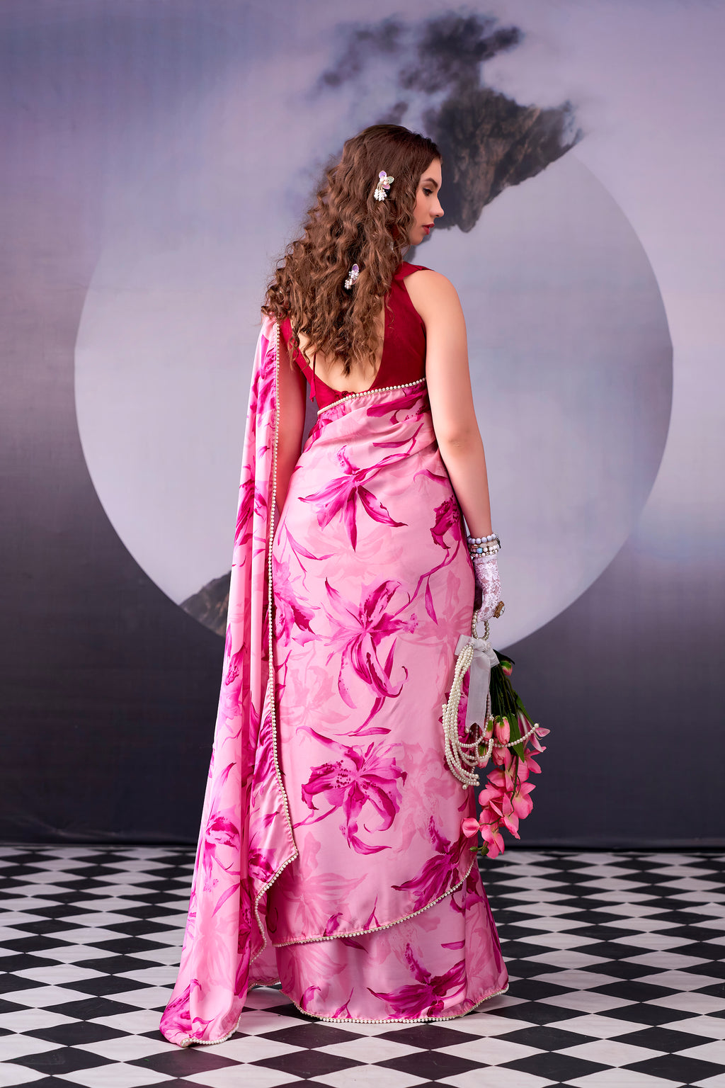 Satin Silk Floral Printed Saree