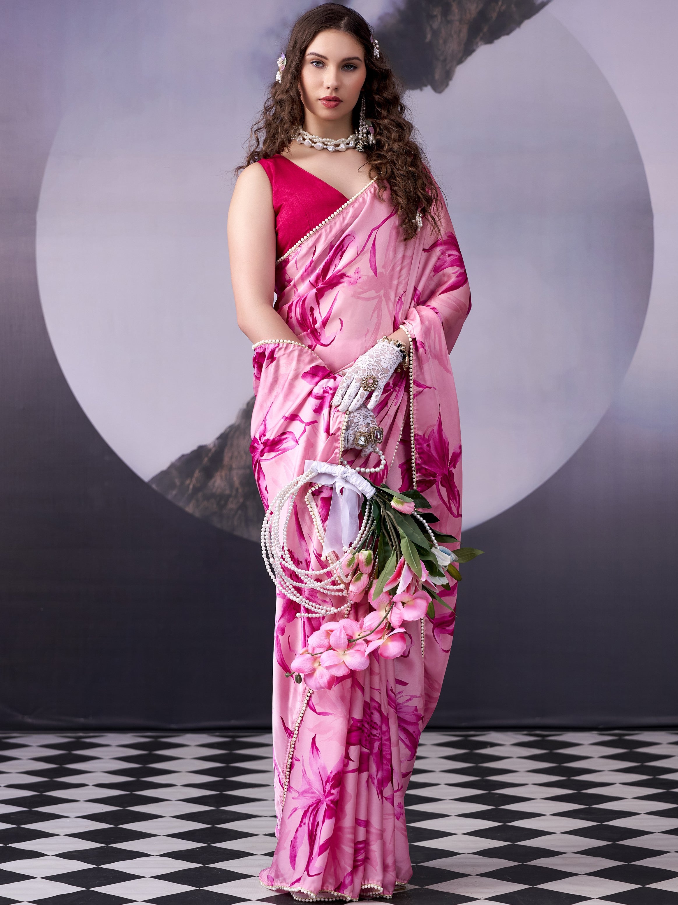 Satin Silk Floral Printed Saree