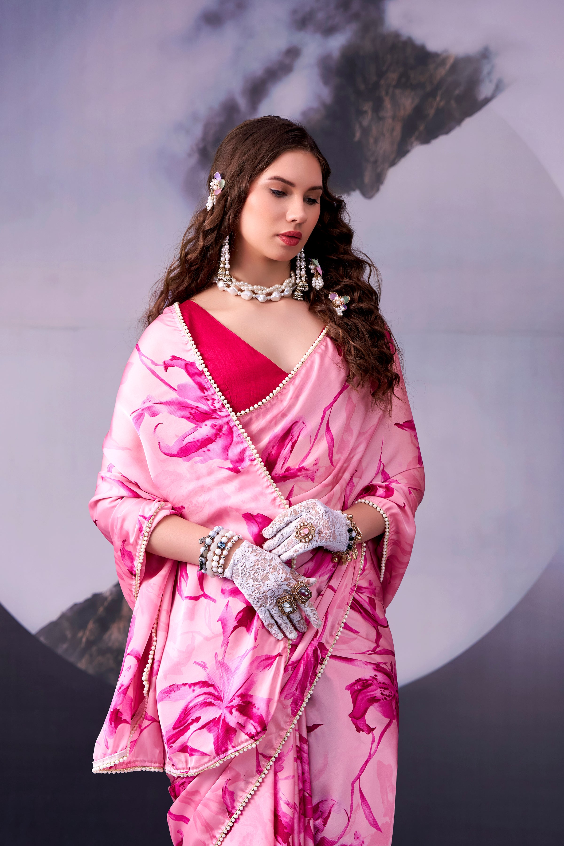 Satin Silk Floral Printed Saree