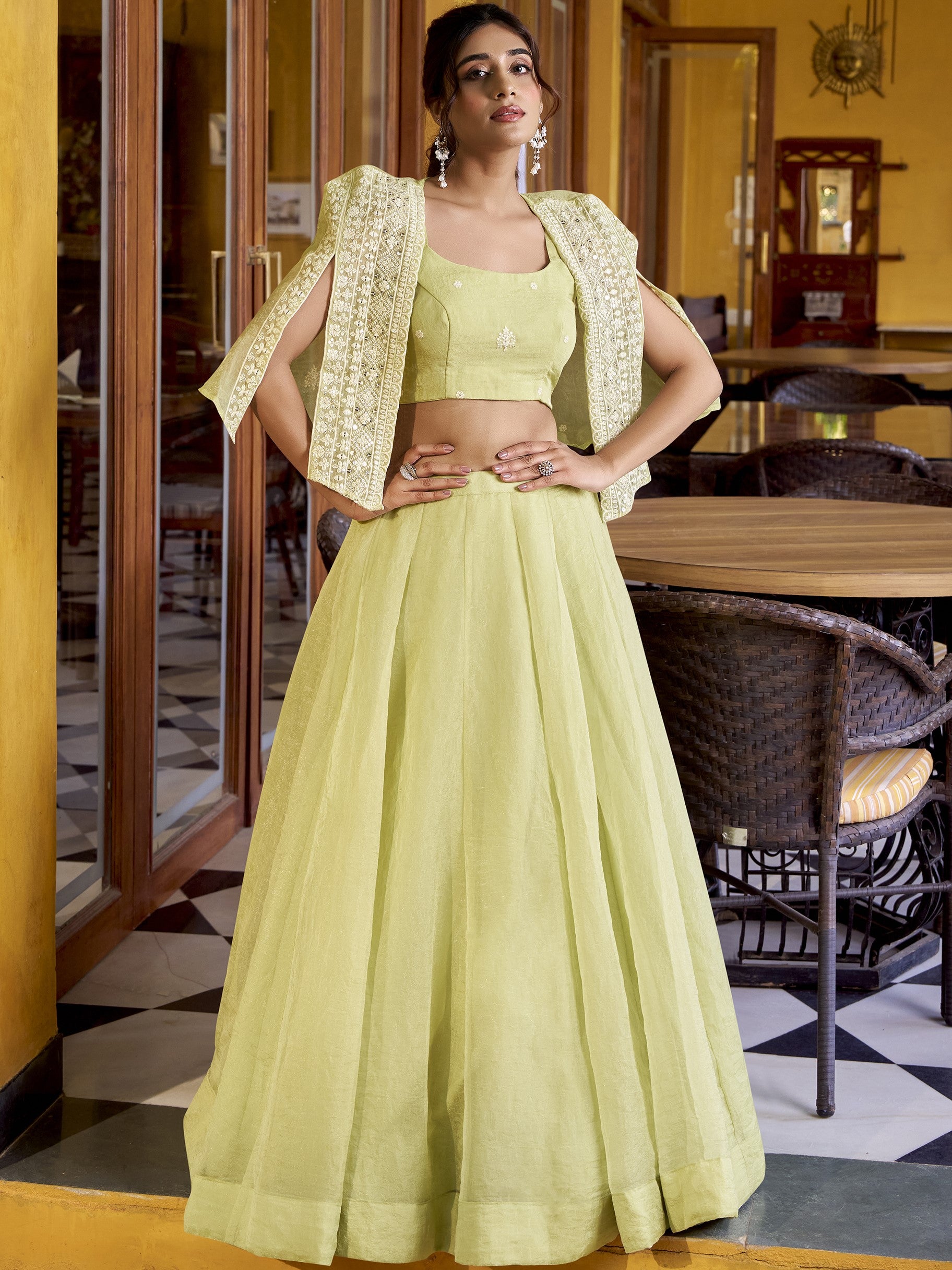 Allen Crush Thread Embroidered Lehenga With Koti