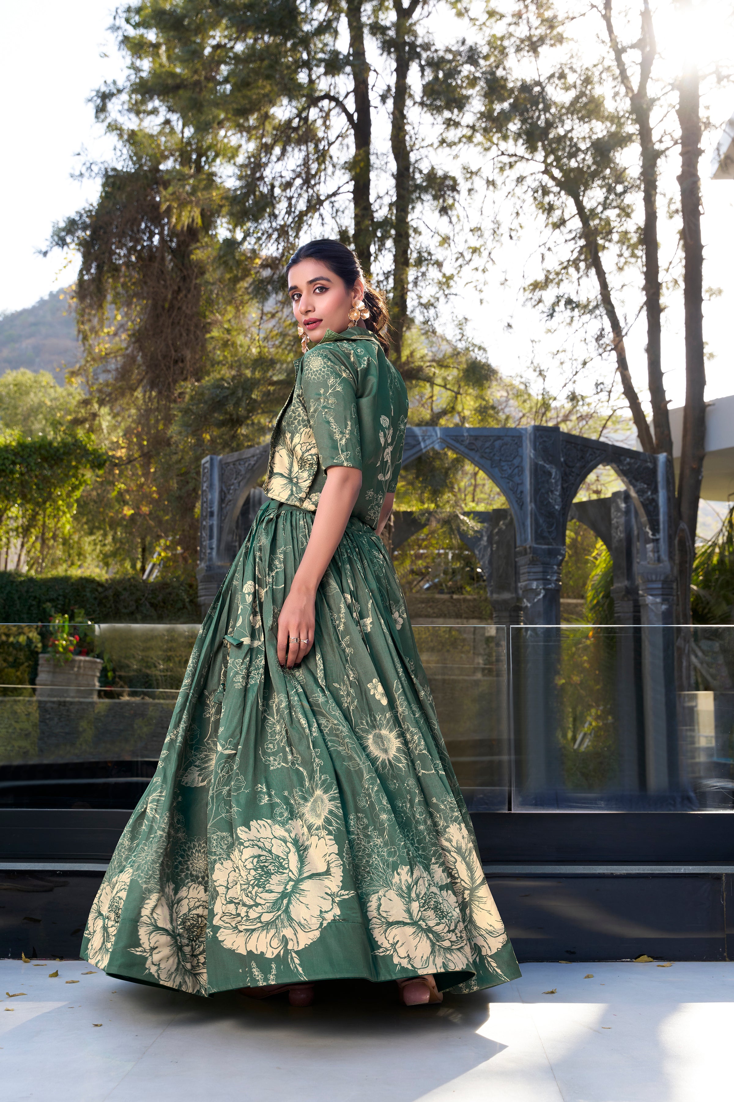 Tussar Silk Floral Printed Lehenga For Women