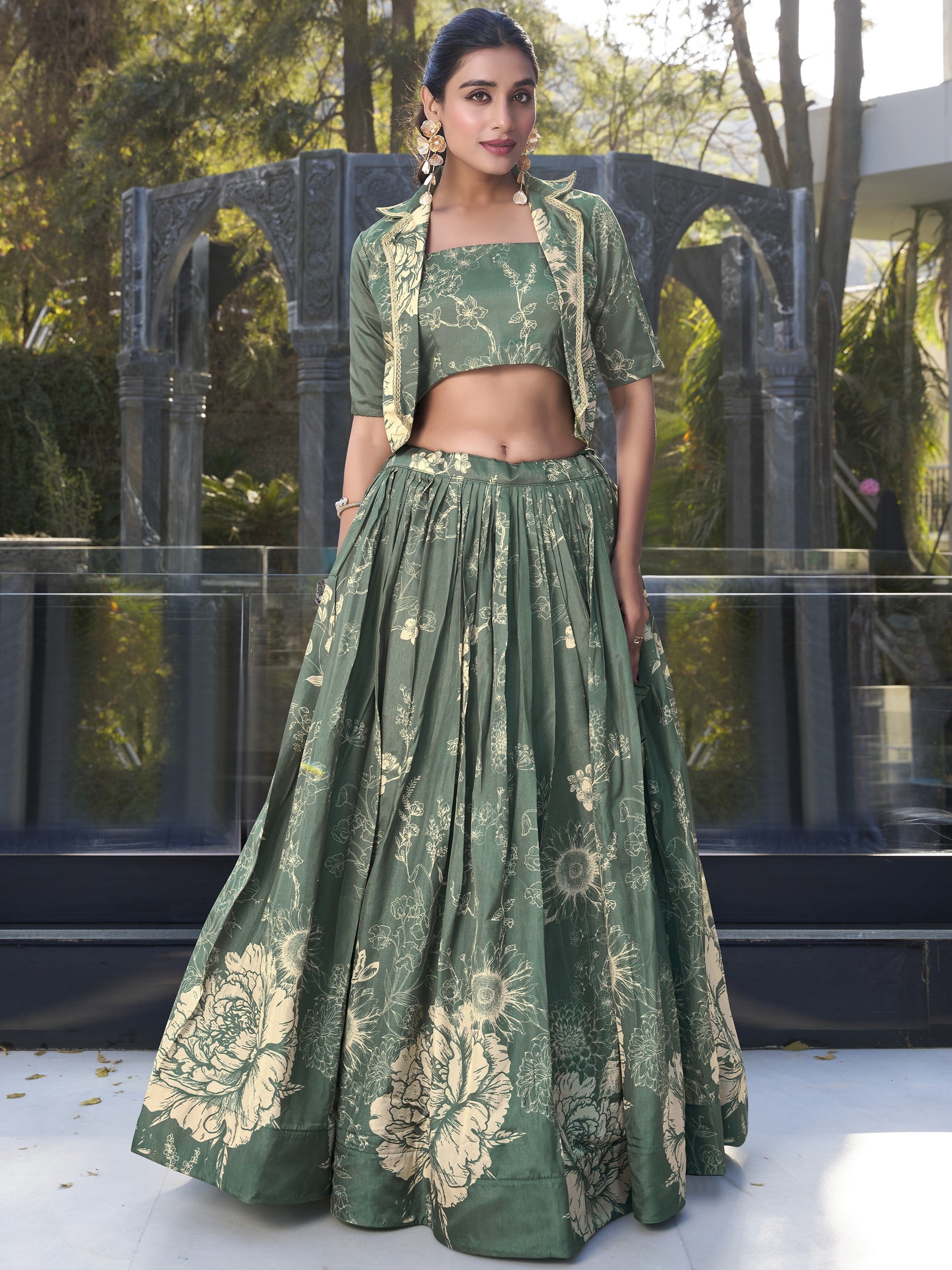 Tussar Silk Floral Printed Lehenga For Women