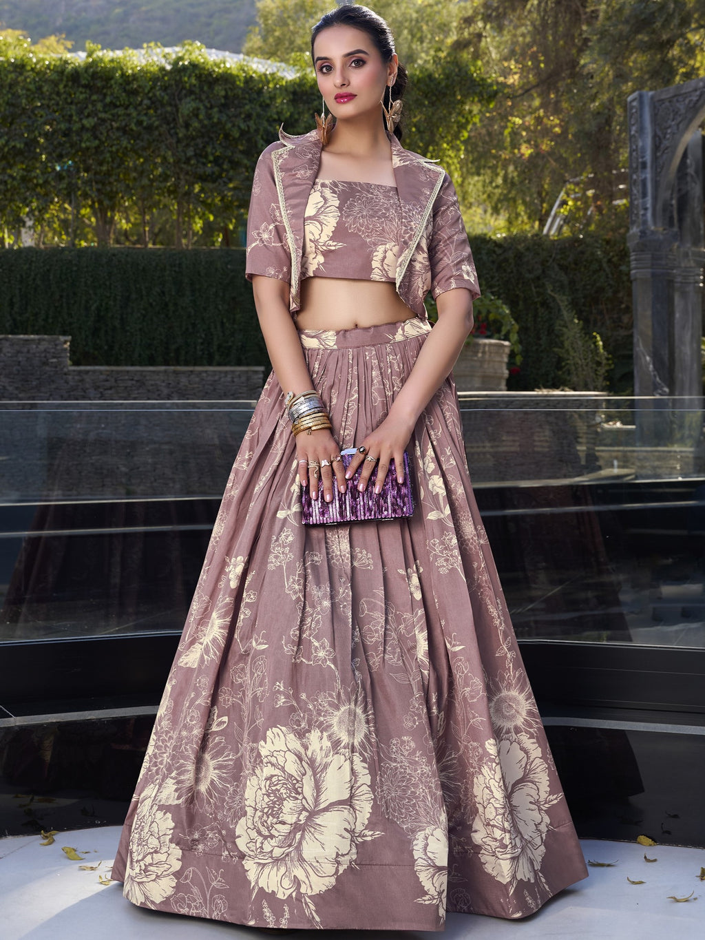Tussar Silk Floral Printed Lehenga For Women