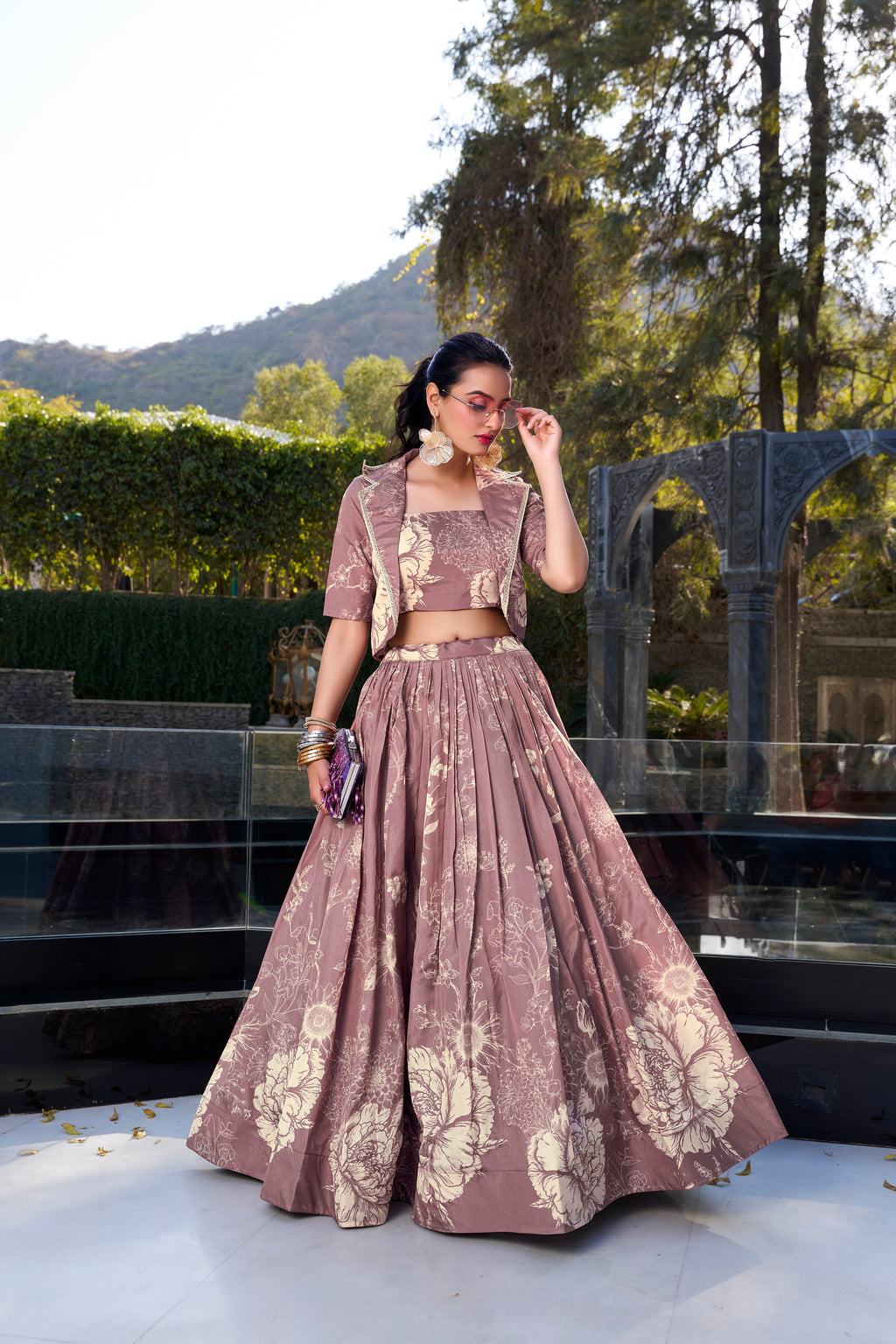 Tussar Silk Floral Printed Lehenga For Women