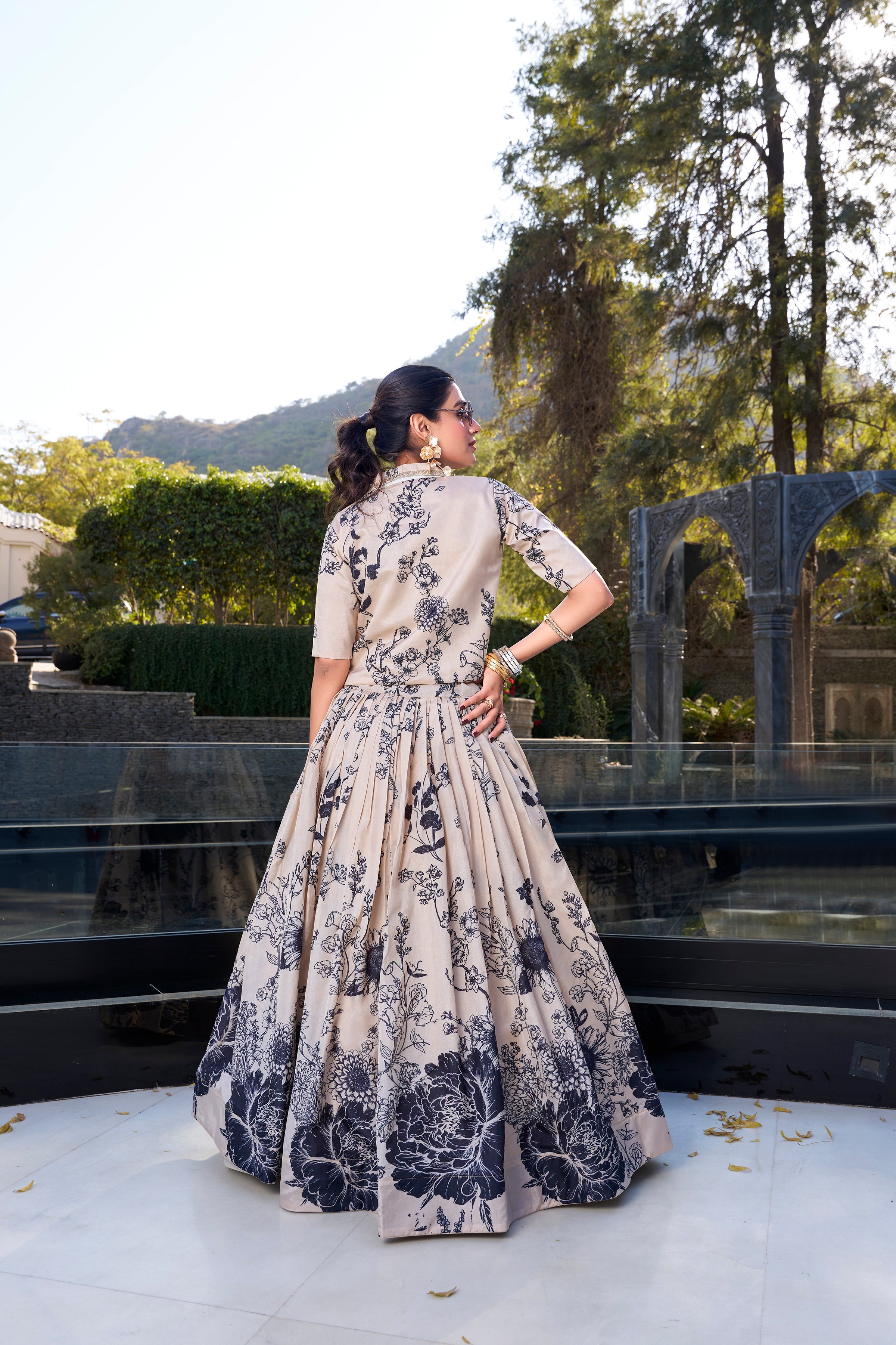 Tussar Silk Floral Printed Lehenga For Women