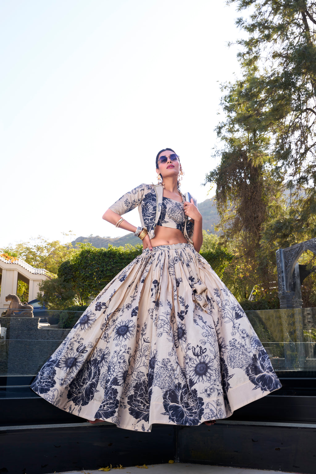 Tussar Silk Floral Printed Lehenga For Women