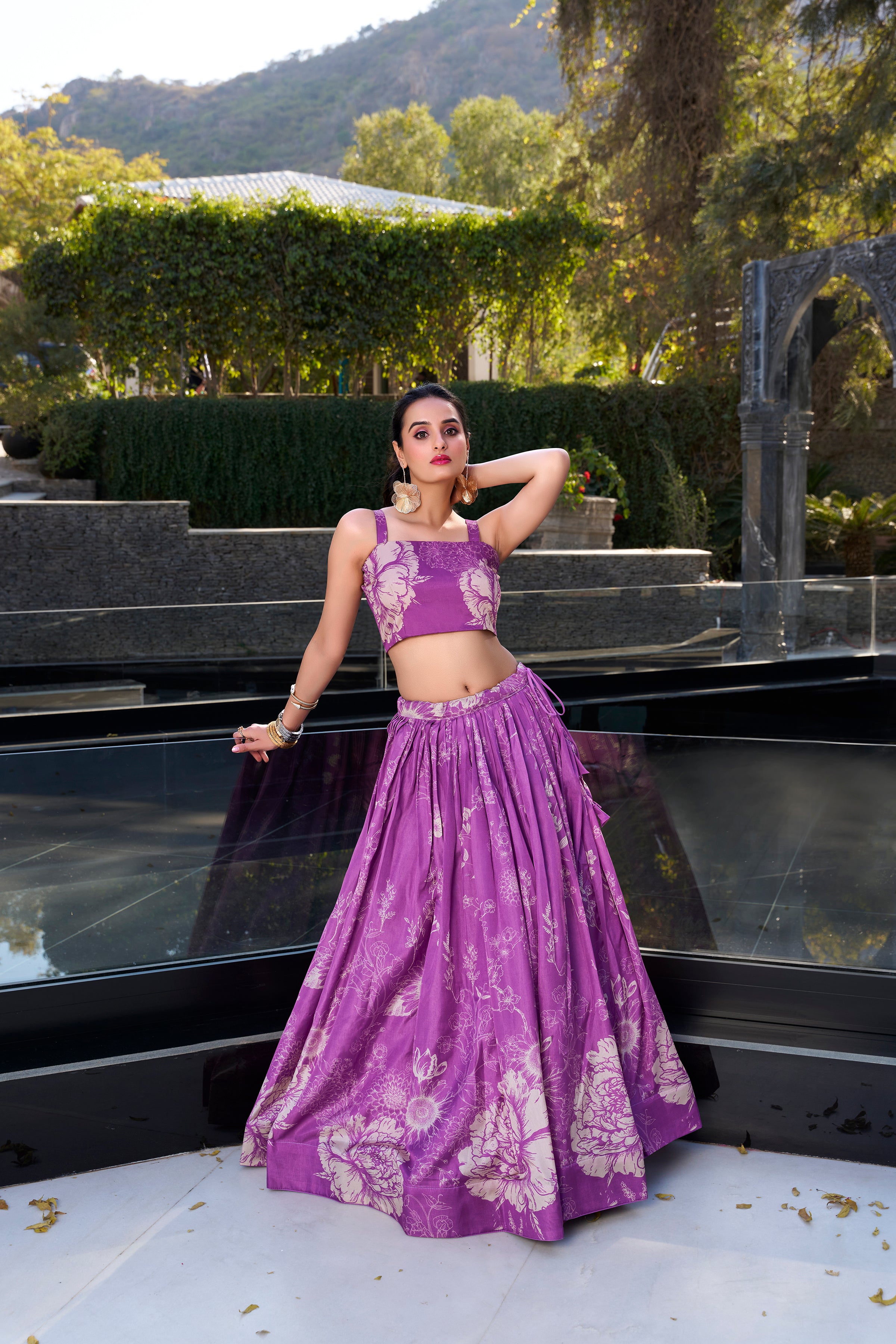 Tussar Silk Floral Printed Lehenga For Women