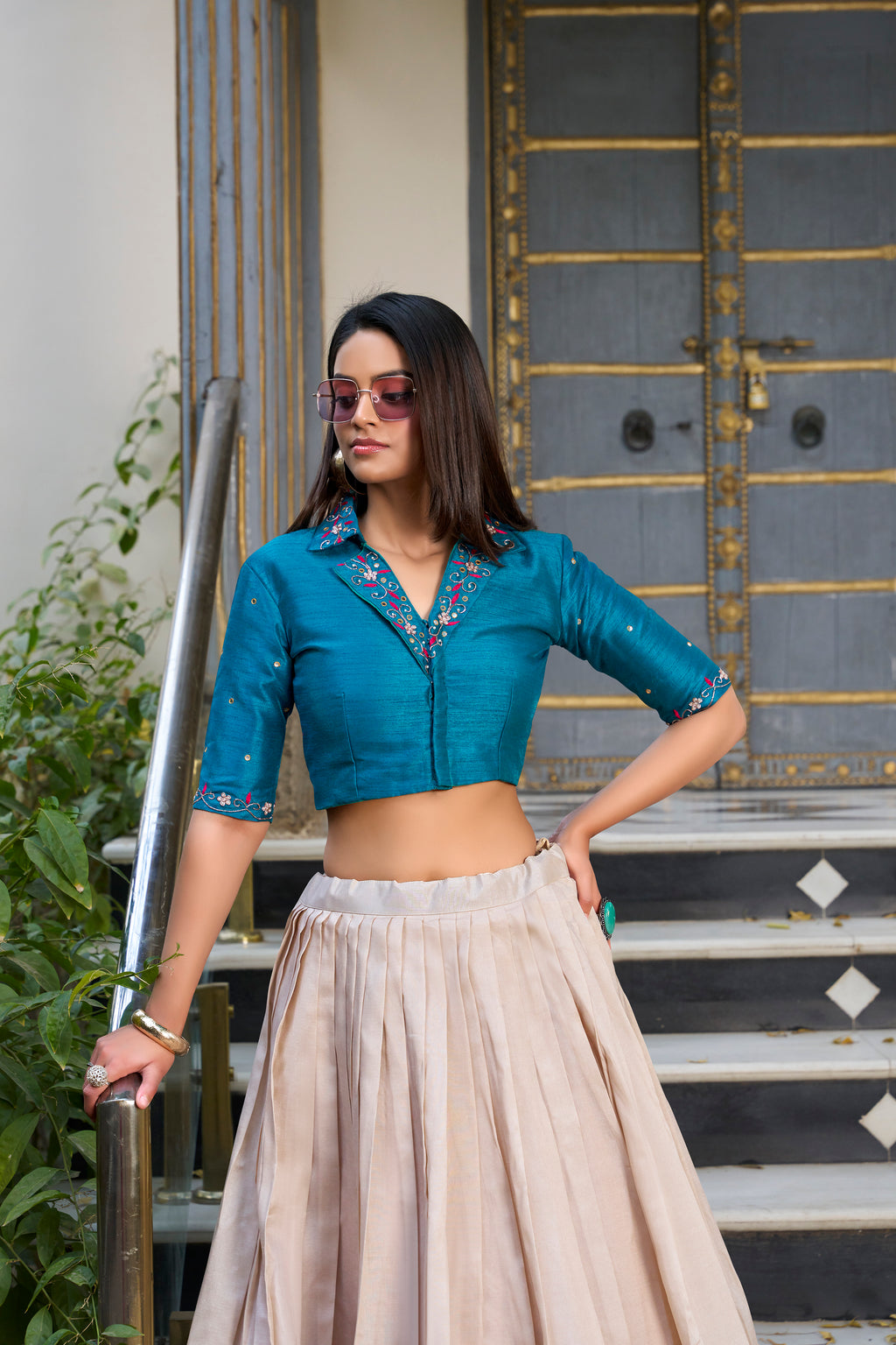 Tussar Silk Floral Printed Lehenga