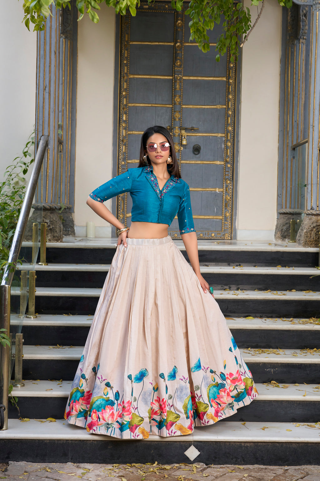 Tussar Silk Floral Printed Lehenga
