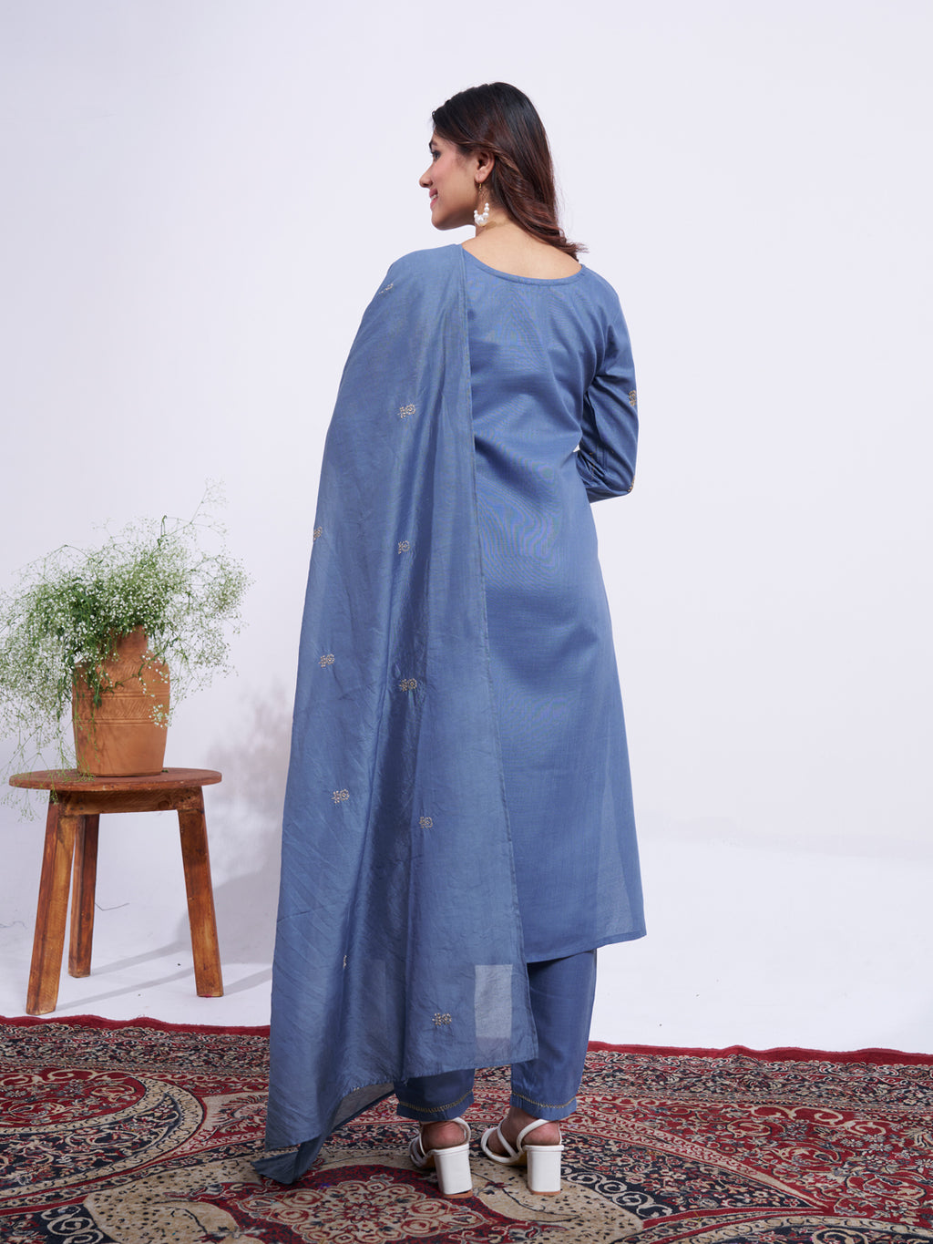 Rayon Embroidered Kurti-Pant With Dupatta
