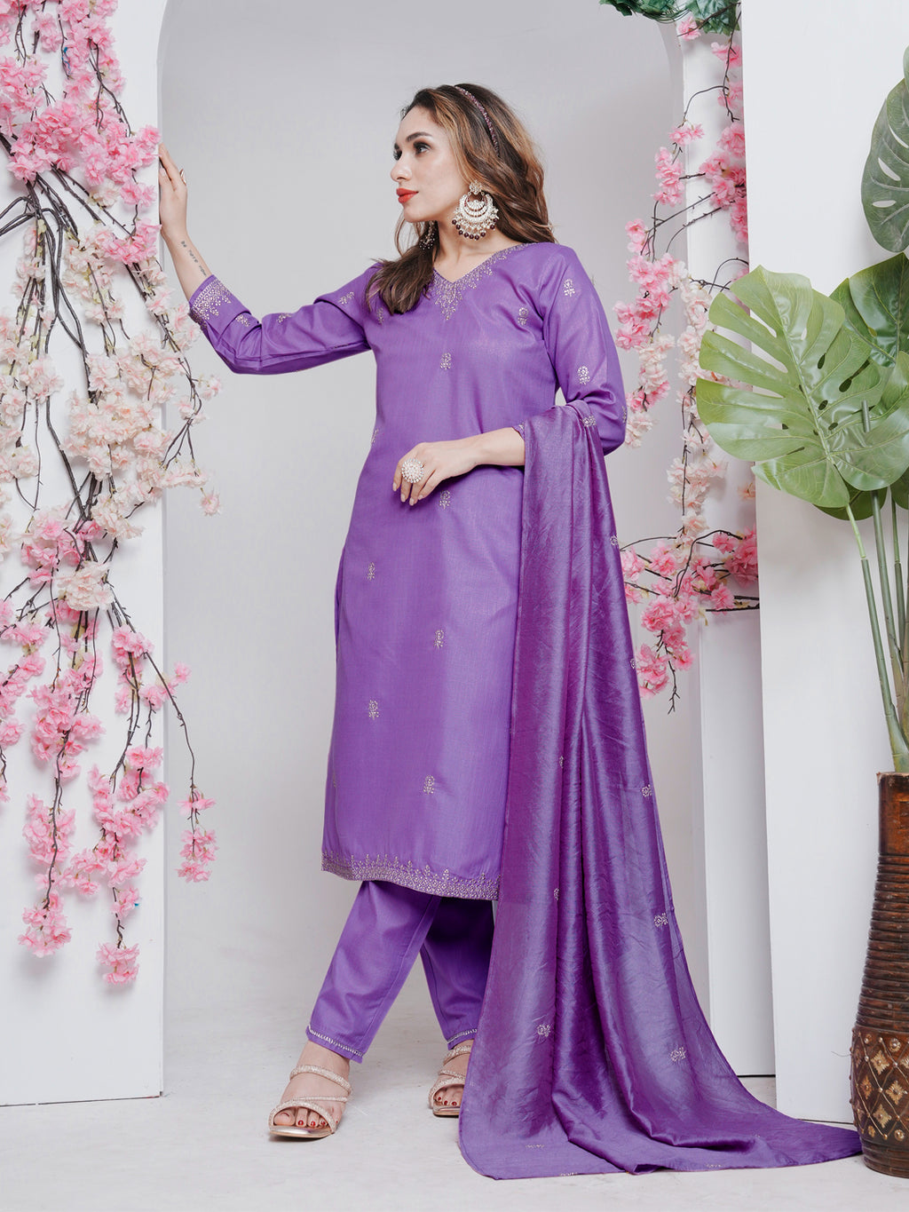 Rayon Embroidered Kurti-Pant With Dupatta
