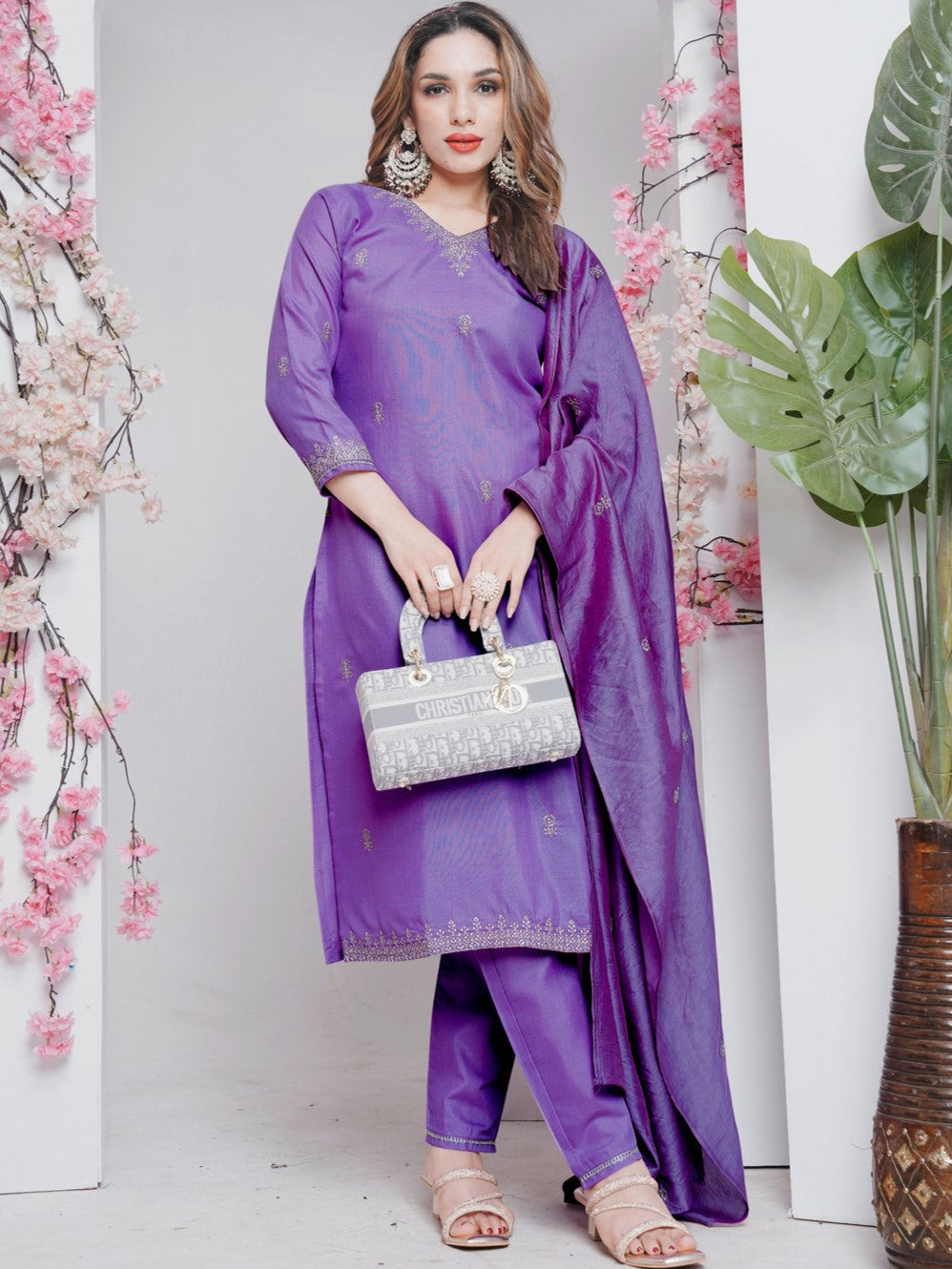 Rayon Embroidered Kurti-Pant With Dupatta